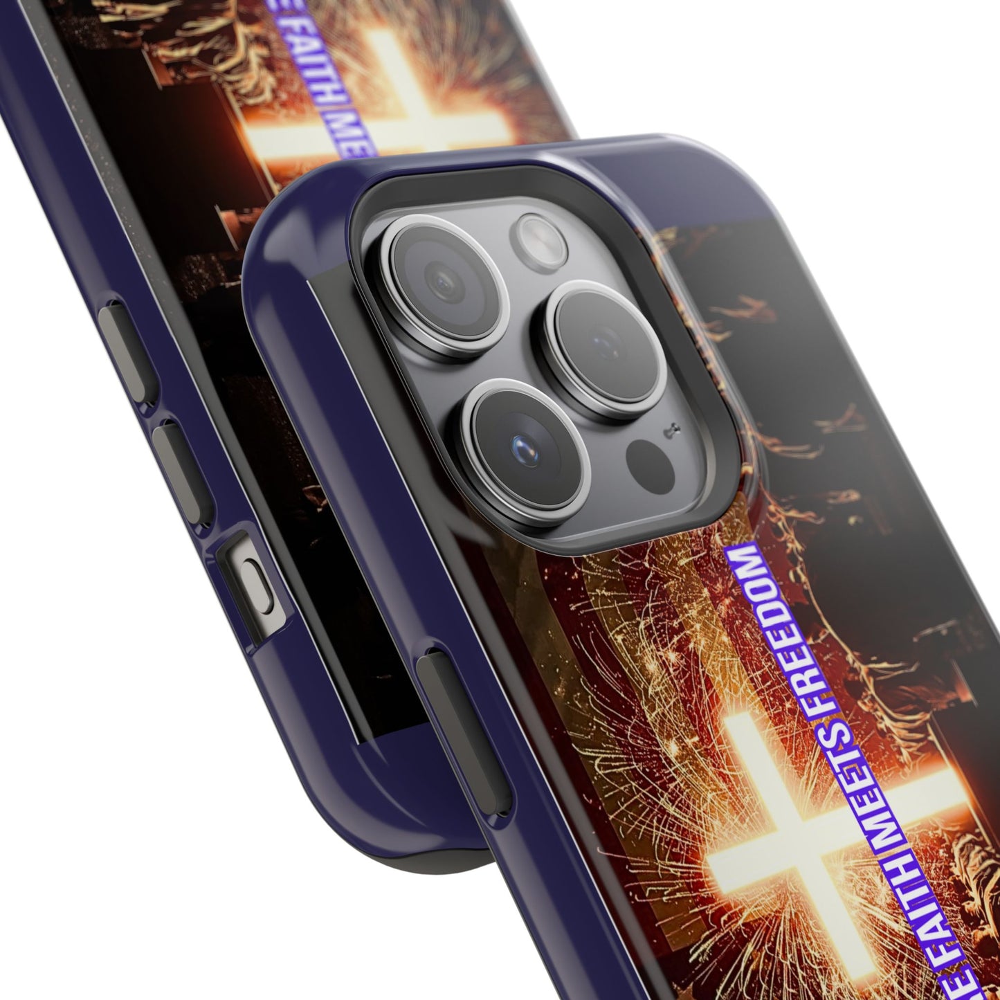 Christian Cross iPhone Case — “Where Faith Meets Freedom” Magnetic Impact-Resistant Phone Case