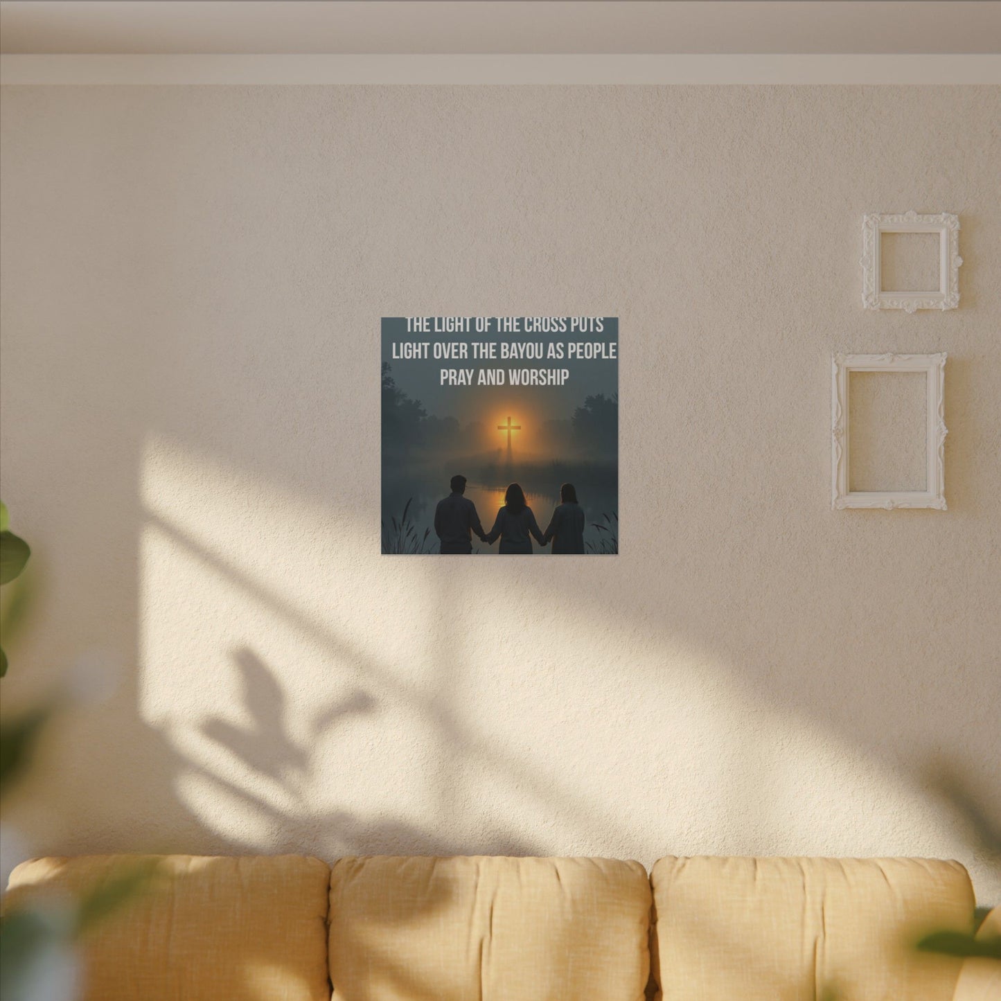 Faith Wall Art Canvas — “The Light of the Cross Puts Light Over the Bayou as People Pray and Worship”