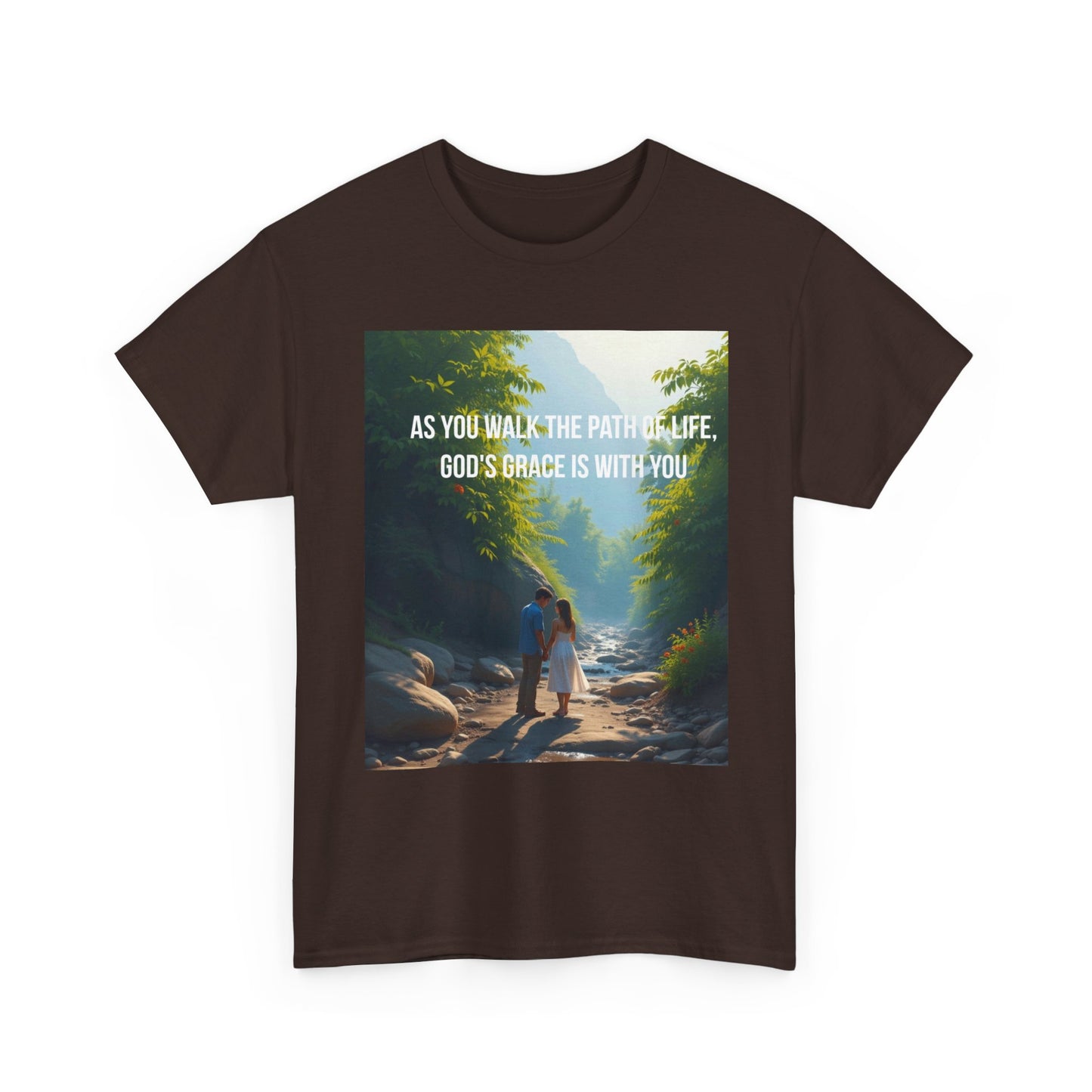 Faith-Inspired Nature T-Shirt — "As You Walk the Path of Life, God’s Grace Is With You"