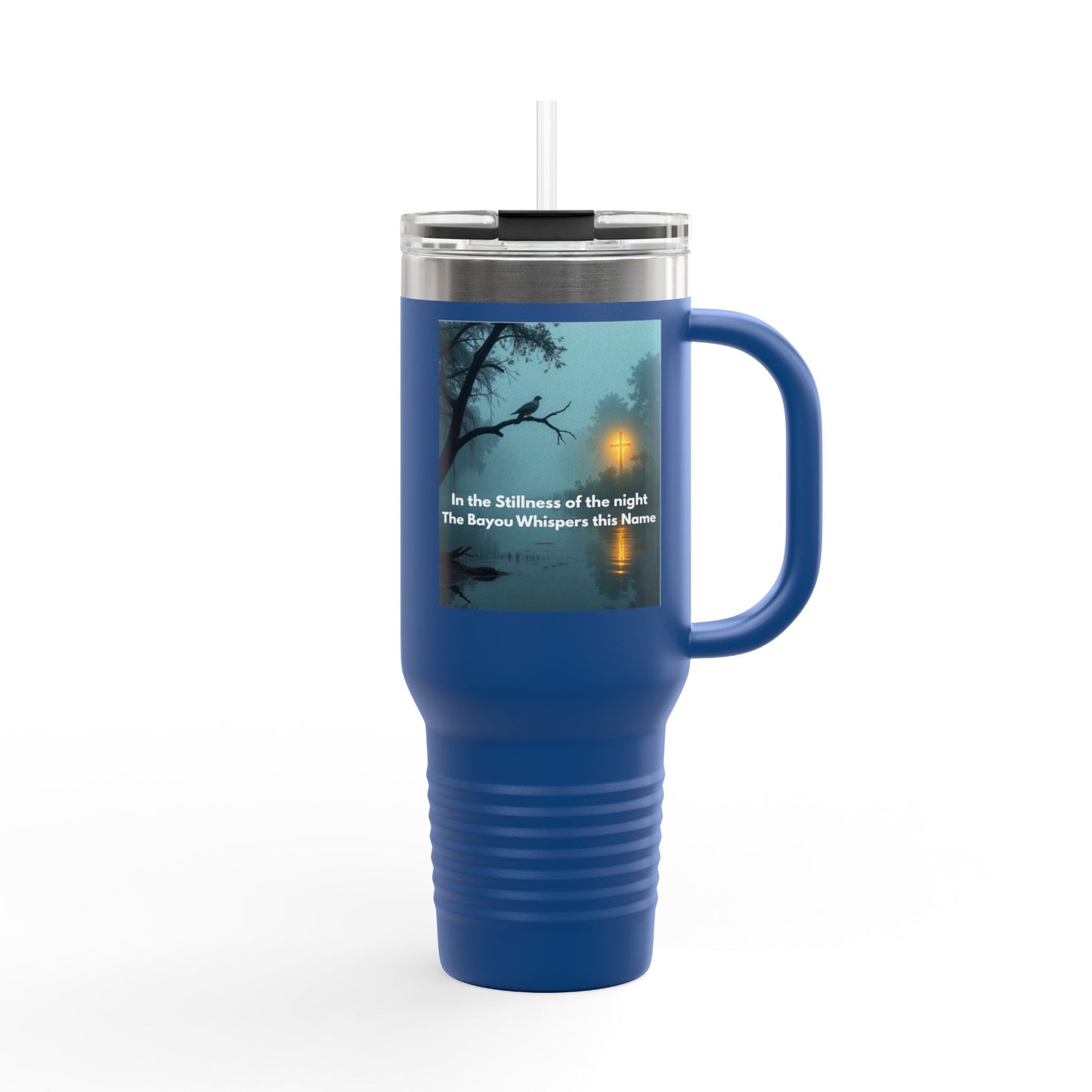 40oz Insulated Travel Mug — Moody Forest Nightscape with Quote