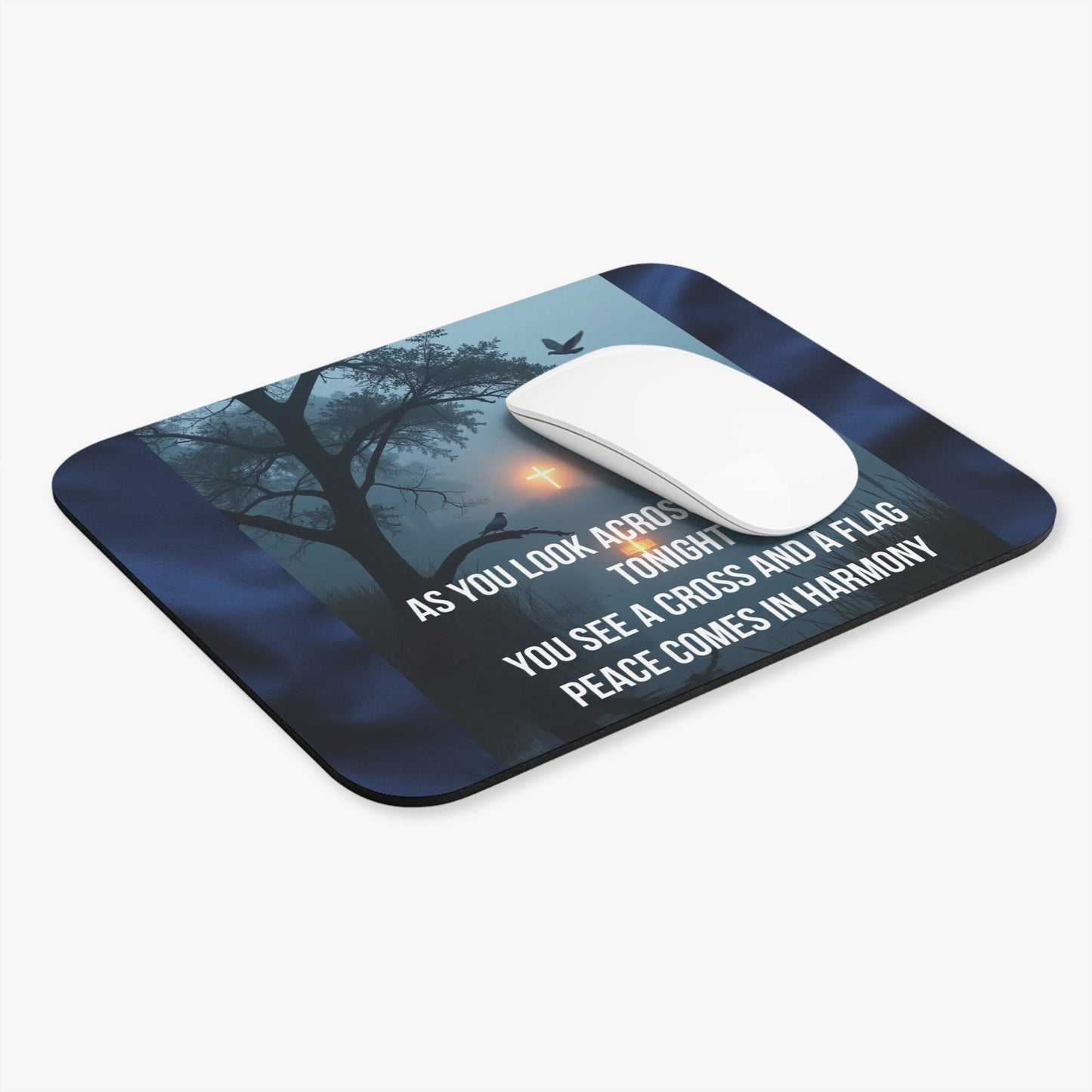 Bayou Cross & Flag Mouse Pad — 'As You Look Across the Bayou Tonight' Inspirational Desk Mat