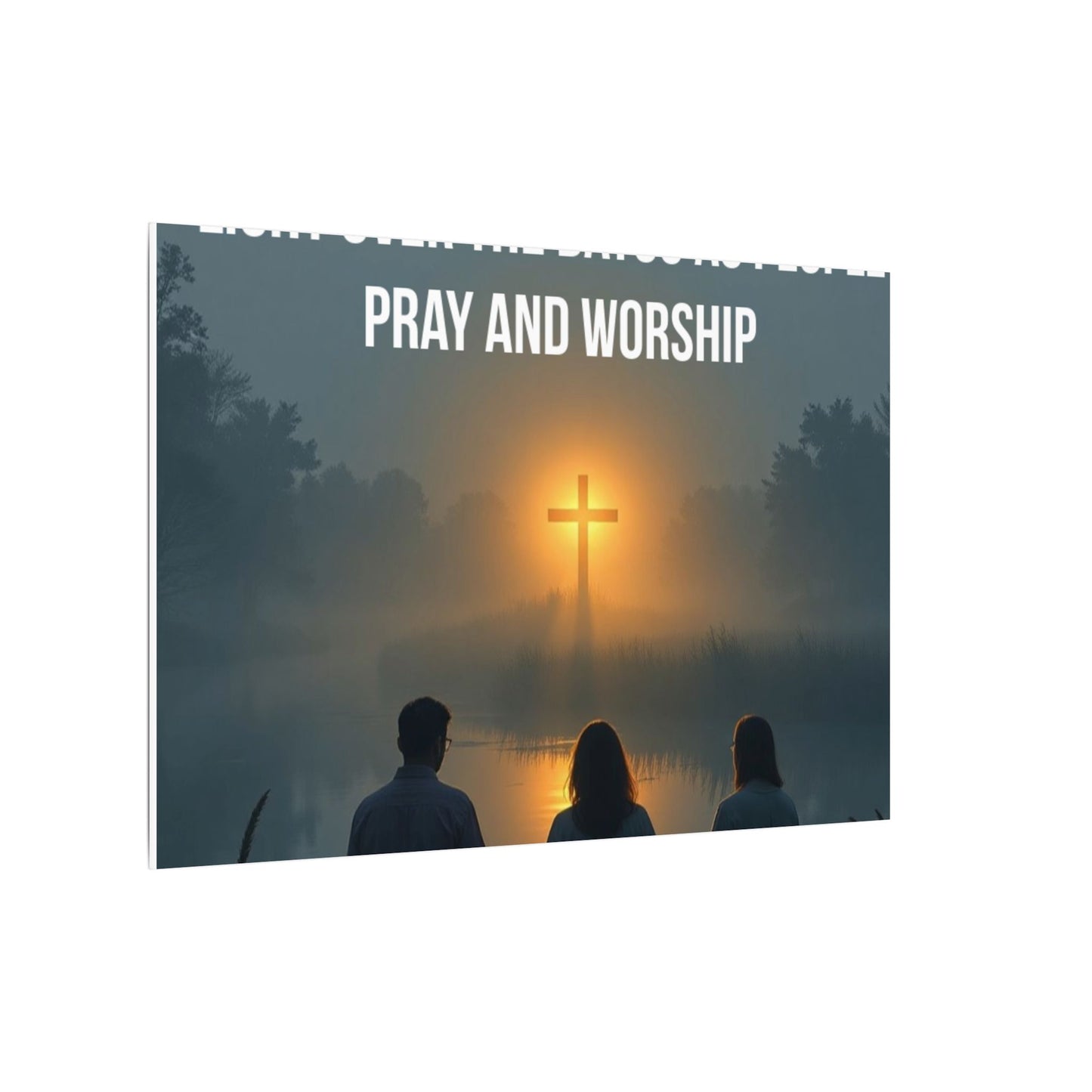 Faith Wall Art Canvas — “The Light of the Cross Puts Light Over the Bayou as People Pray and Worship”