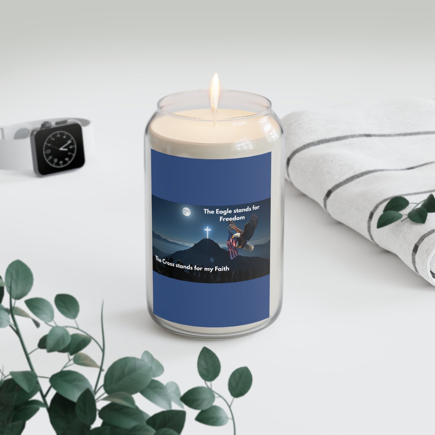 Patriotic Faith Soy Candle — "The Eagle stands for Freedom, The Cross stands for my Faith" (13.75oz)
