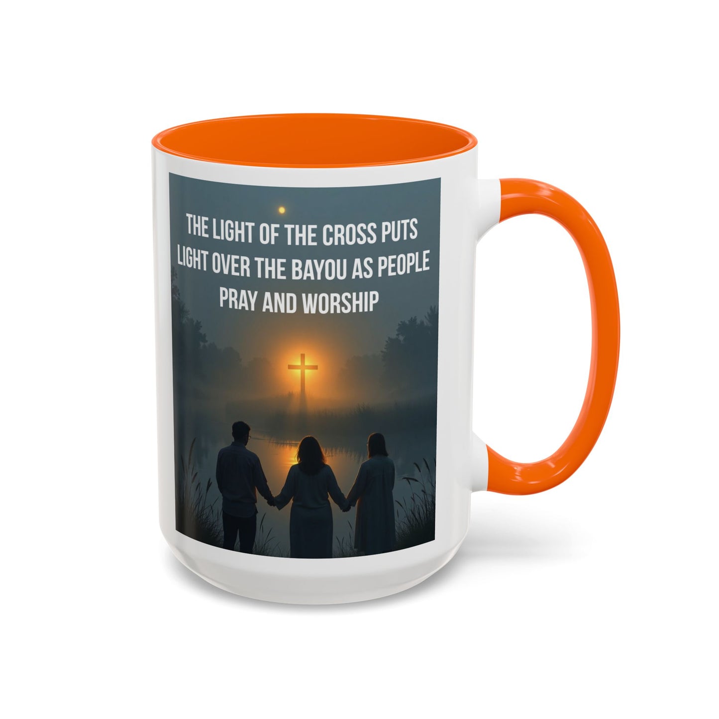 Christian Accent Coffee Mug — “The Light of the Cross” Inspirational Bible Verse Design