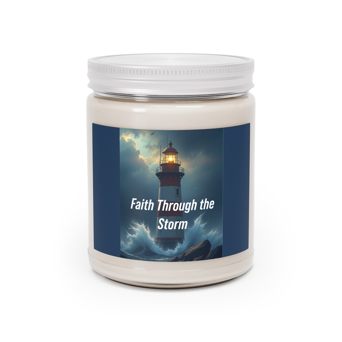 Faith Through the Storm Soy Candle — 9 oz Scented Jar (White Lid)