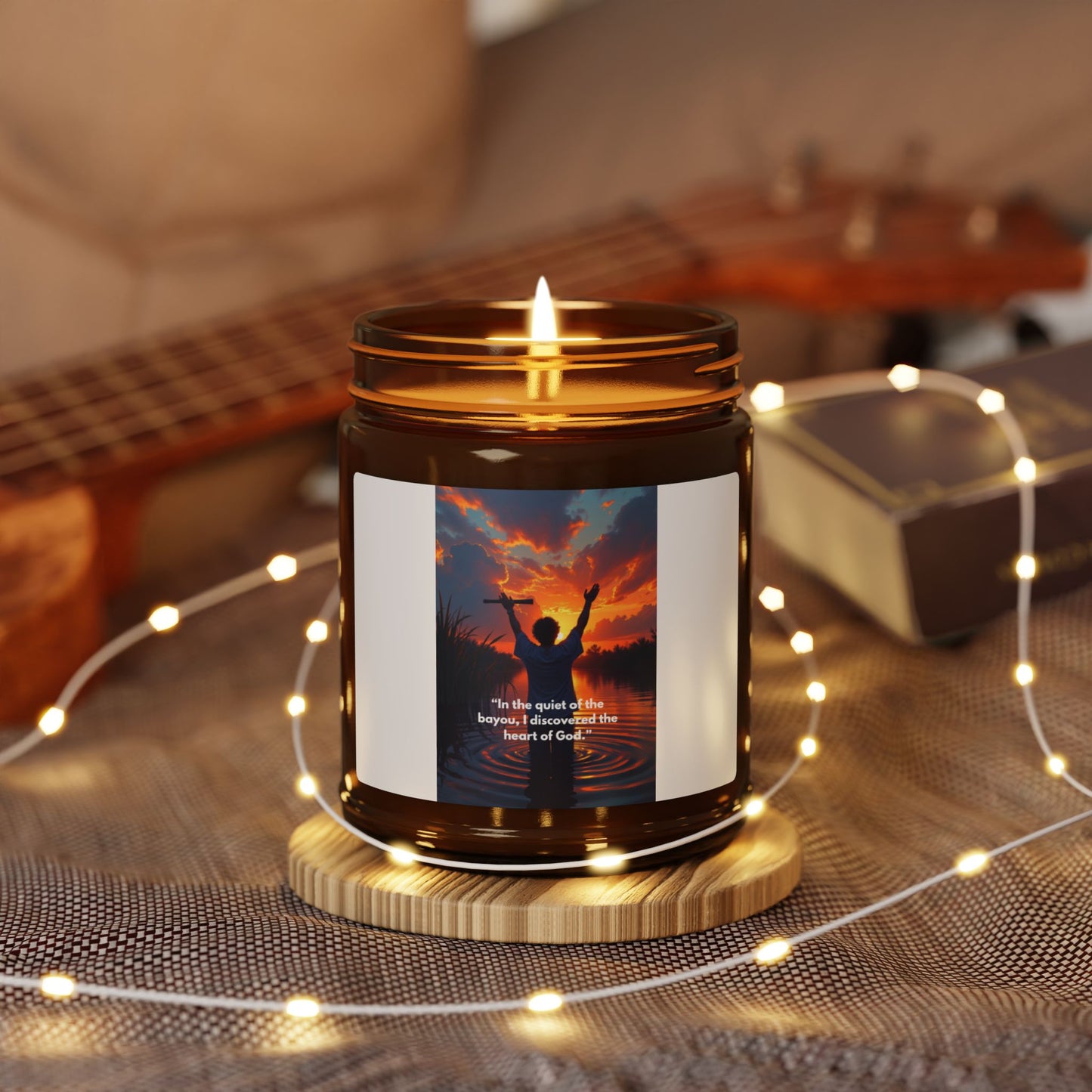 Inspirational Sunset Soy Candle — Amber Jar Scented Candle with Uplifting Quote