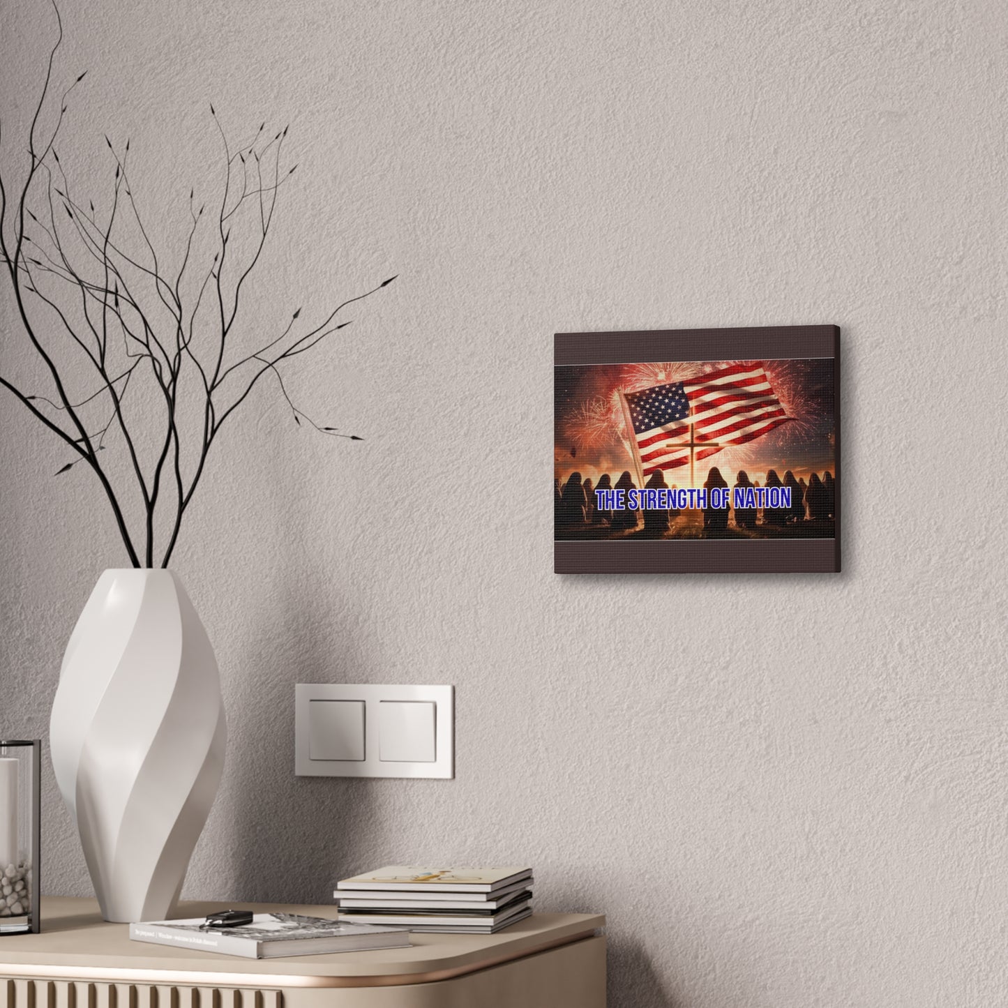 Patriotic Canvas Wall Art – “The Strength of Nation” American Flag with Fireworks