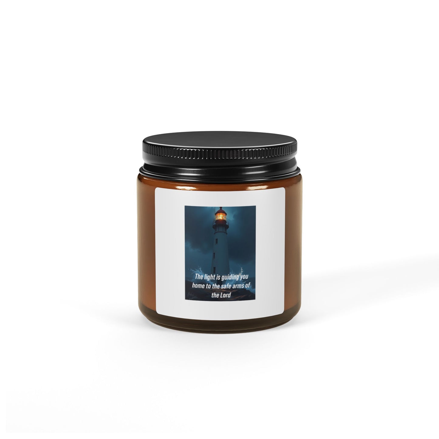 Lighthouse Scented Soy Candle — Amber Jar Candle with 'The light is a guiding star' Quote