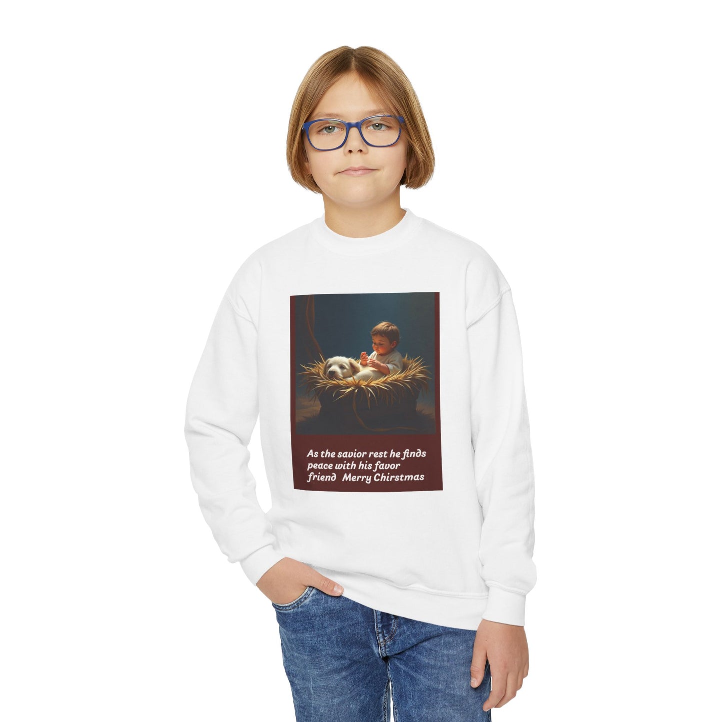 Youth Holiday Crewneck Sweatshirt, Festive Sweatshirt, Christmas Outfits for Kids, Religious Gift for Young Ones, Cozy Winter Apparel, [...]