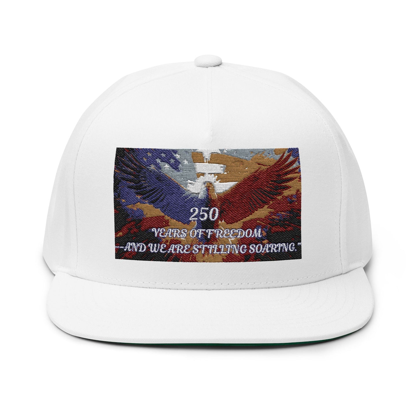 Embroidered Eagle Freedom Flat Bill Cap — "250 Years of Freedom" Patriotic Snapback