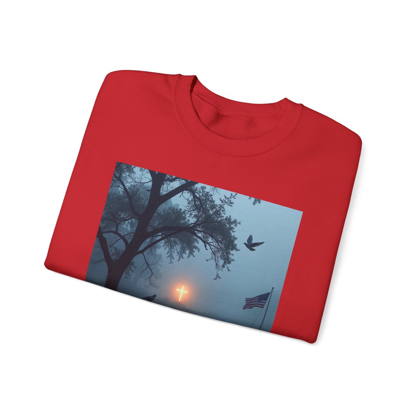 Crewneck Sweatshirt — Bayou Nightscape with Lyrics: "As You Look Across the Bayou Tonight"