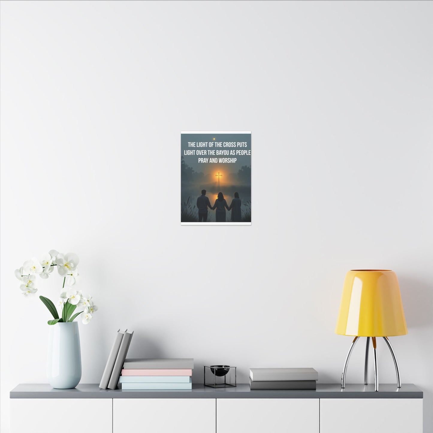 Faith Wall Art Canvas — “The Light of the Cross Puts Light Over the Bayou as People Pray and Worship”