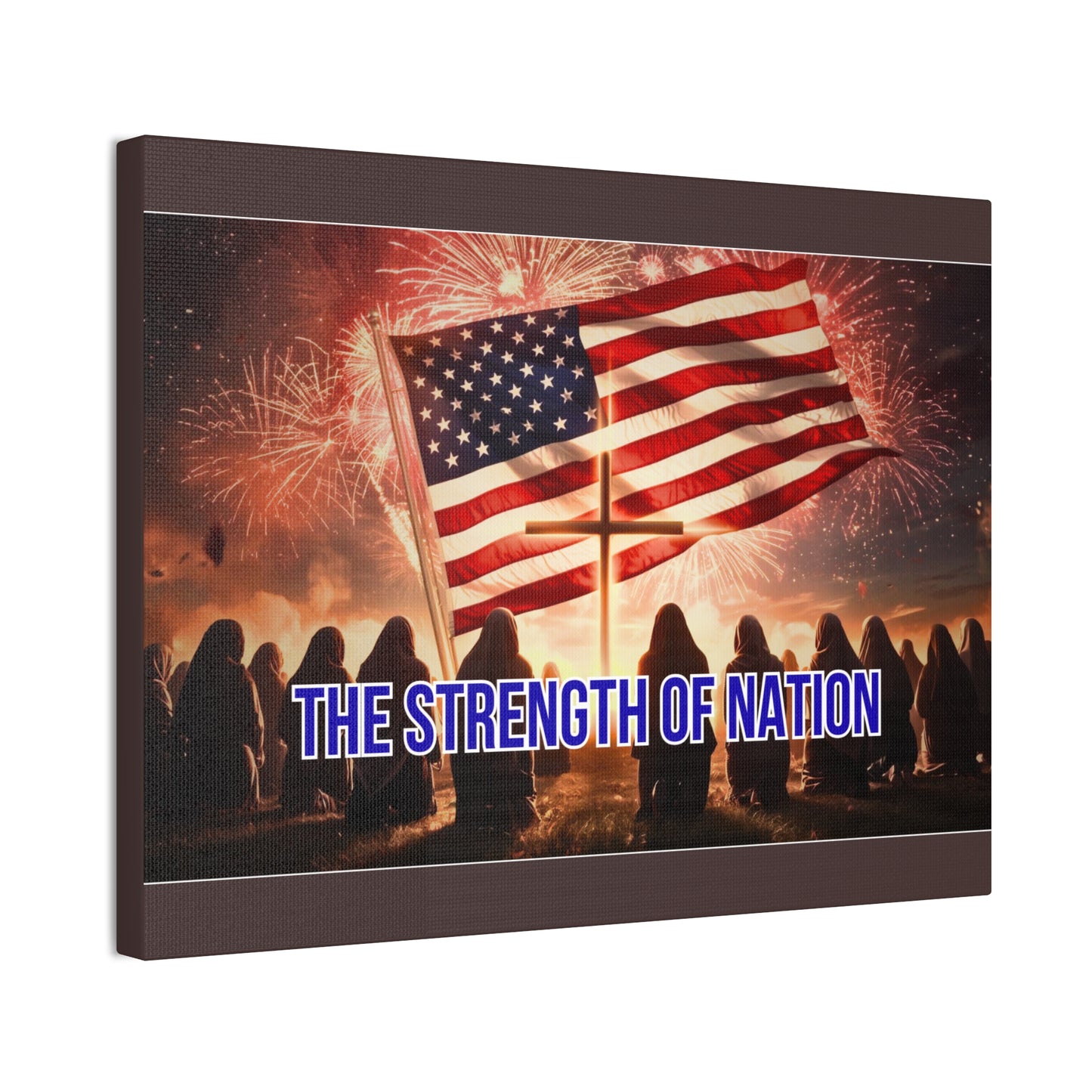 Patriotic Canvas Wall Art – “The Strength of Nation” American Flag with Fireworks