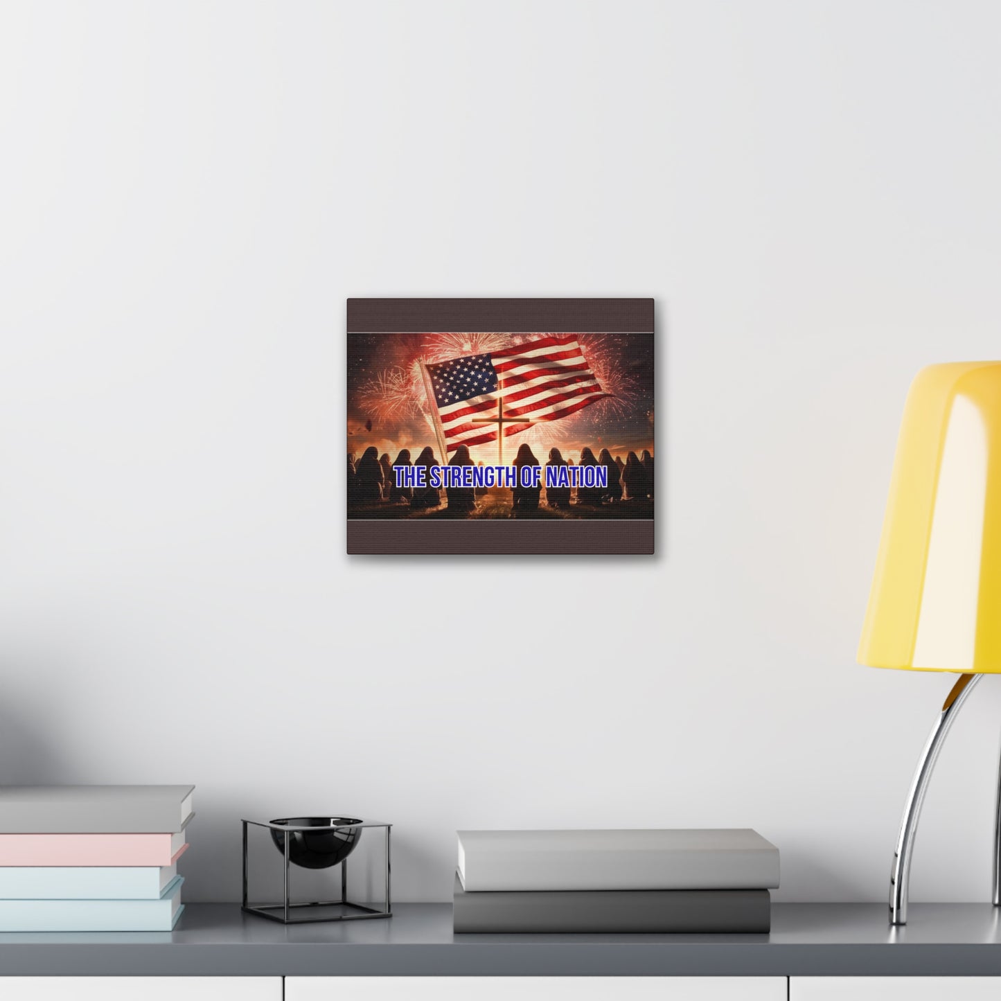 Patriotic Canvas Wall Art – “The Strength of Nation” American Flag with Fireworks