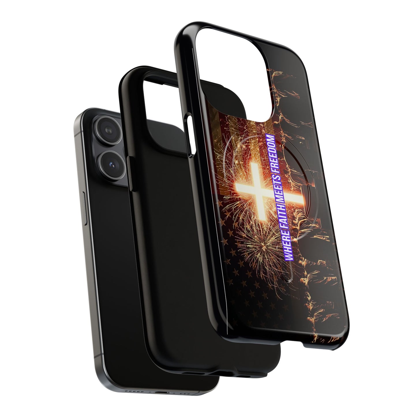 Christian Cross Phone Case - "Where Faith Meets Freedom" Tough Magnetic Case