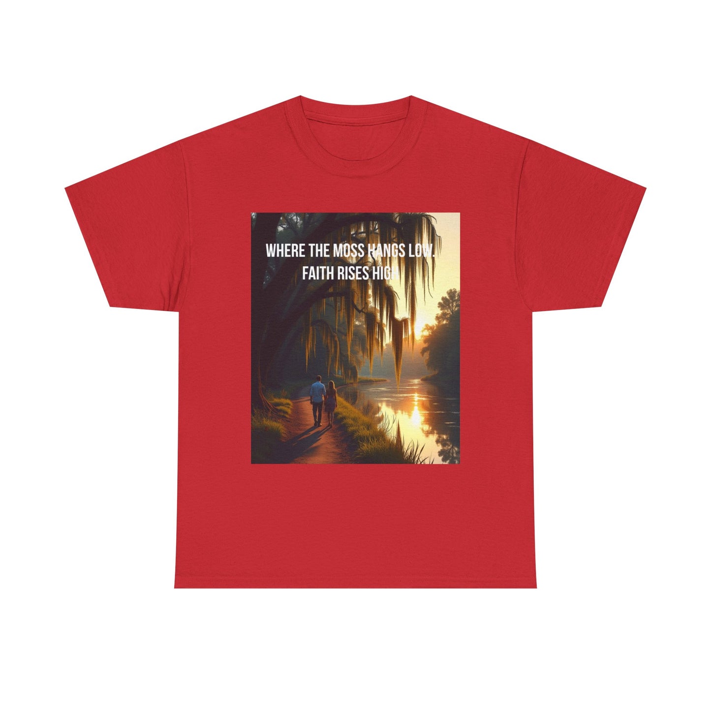 Faith Rising Tee — "Where the Moss Hangs Low, Faith Rises High" Sunset Bay Graphic T-Shirt
