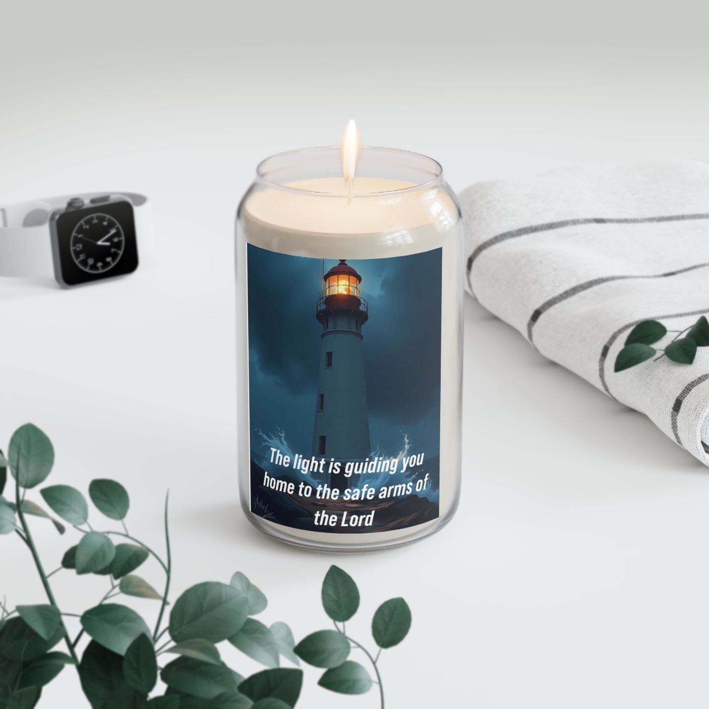 Lighthouse Soy Candle — "The light is guiding you home to the safe arms of the Lord" (13.75oz)