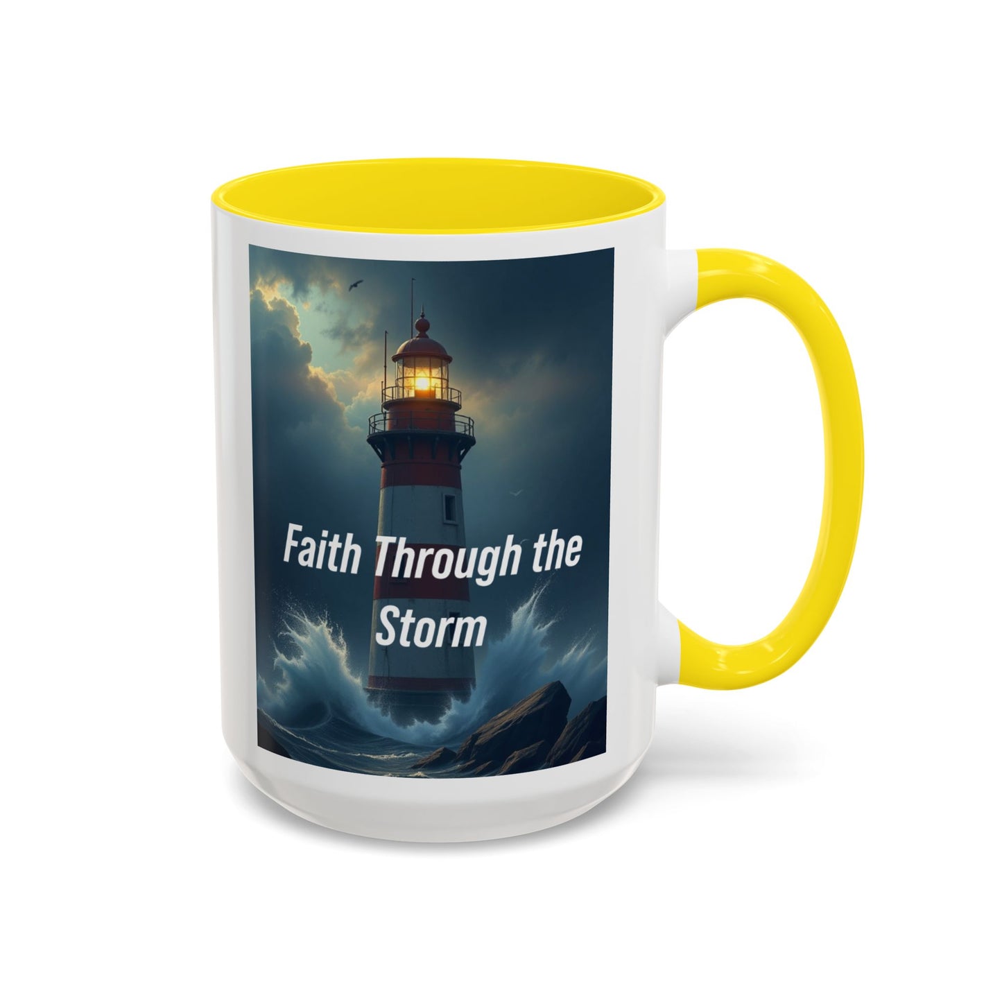 Faith Through the Storm Lighthouse Coffee Mug - Inspirational Ceramic Accent Mug