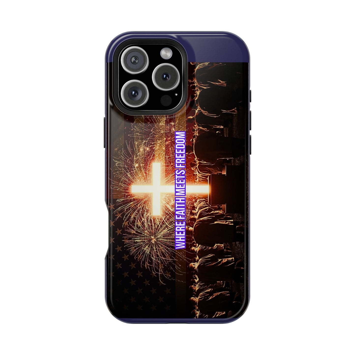 Christian Cross iPhone Case — “Where Faith Meets Freedom” Magnetic Impact-Resistant Phone Case
