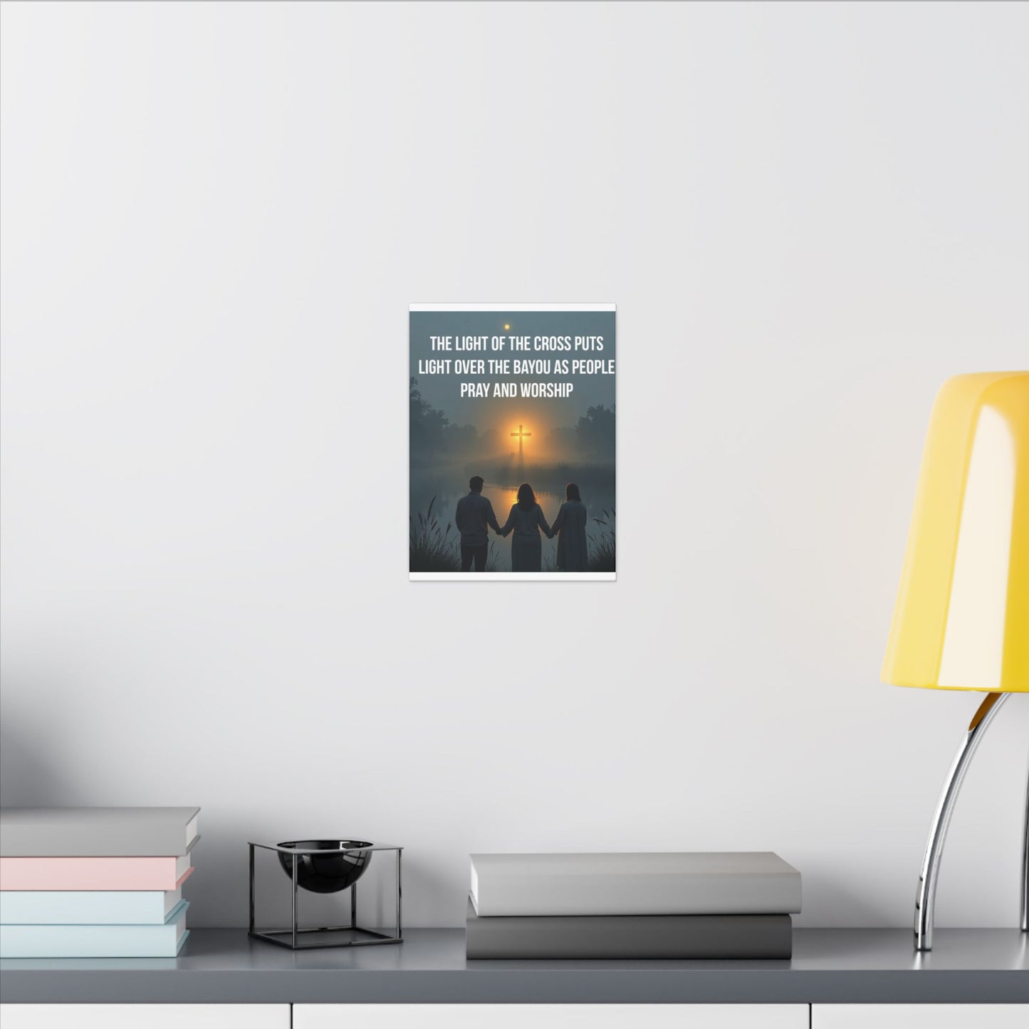 Faith Wall Art Canvas — “The Light of the Cross Puts Light Over the Bayou as People Pray and Worship”