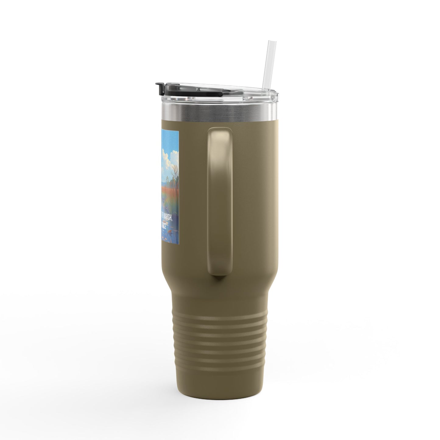40oz Insulated Travel Mug — Scenic Marsh Landscape with Quote