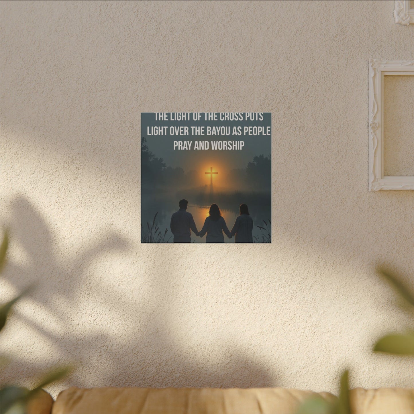 Faith Wall Art Canvas — “The Light of the Cross Puts Light Over the Bayou as People Pray and Worship”