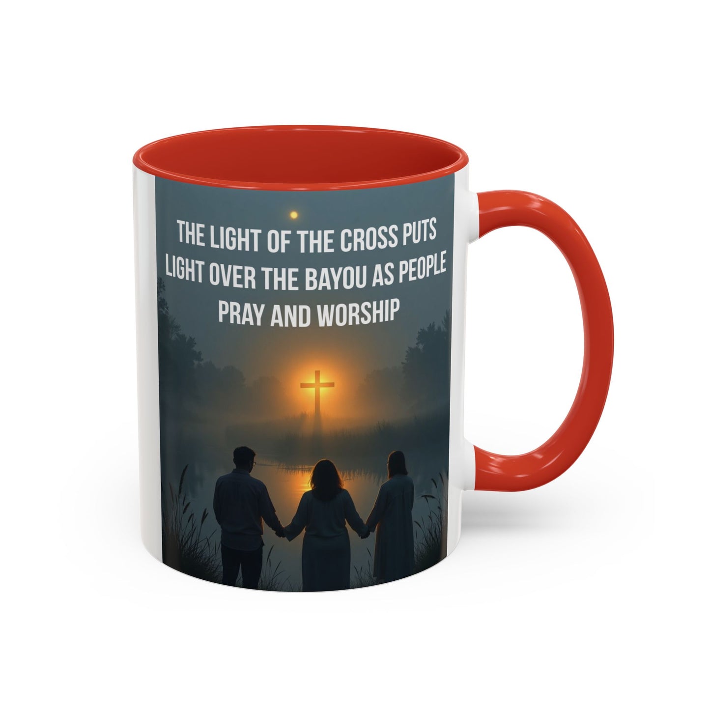 Christian Accent Coffee Mug — “The Light of the Cross” Inspirational Bible Verse Design