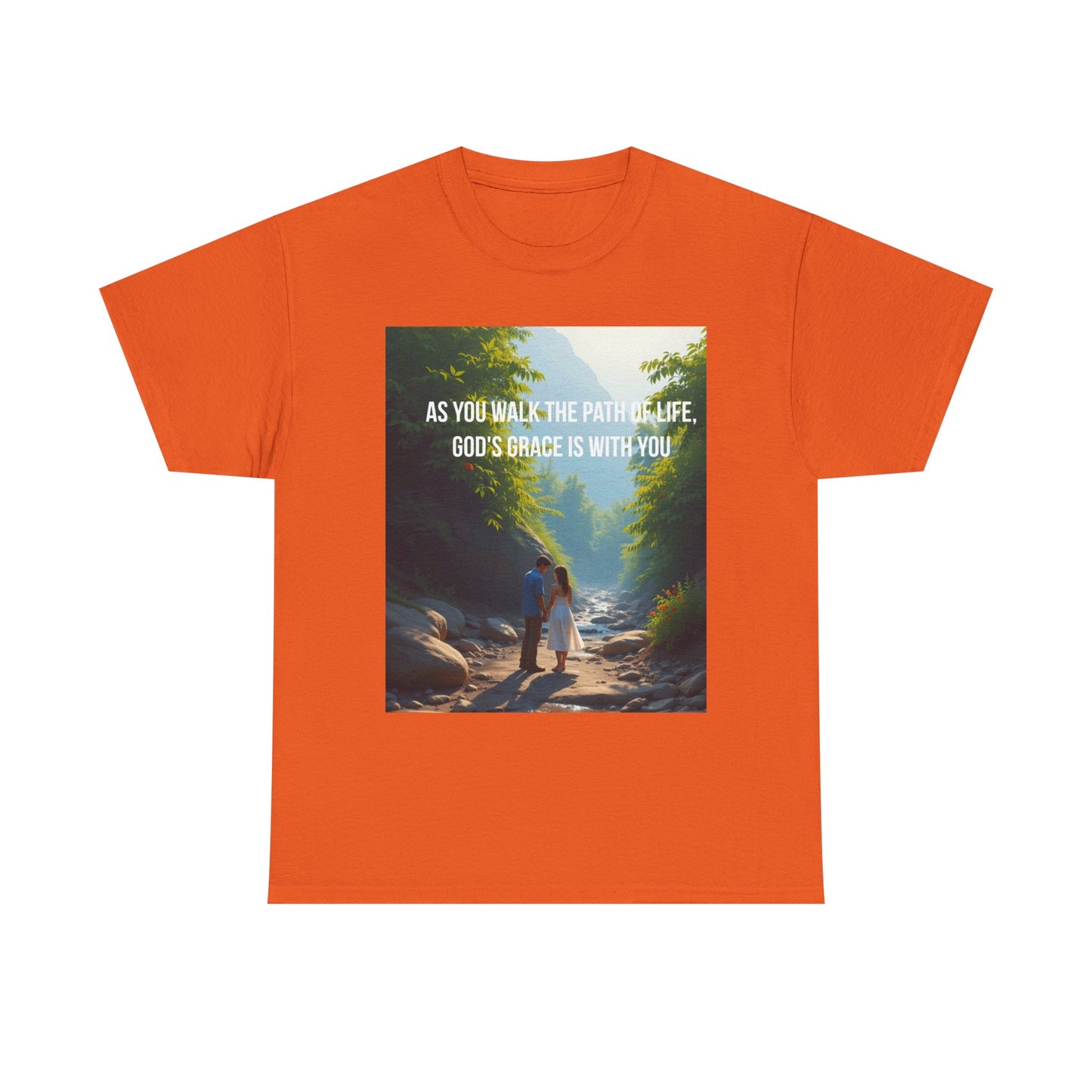 Faith-Inspired Nature T-Shirt — "As You Walk the Path of Life, God’s Grace Is With You"