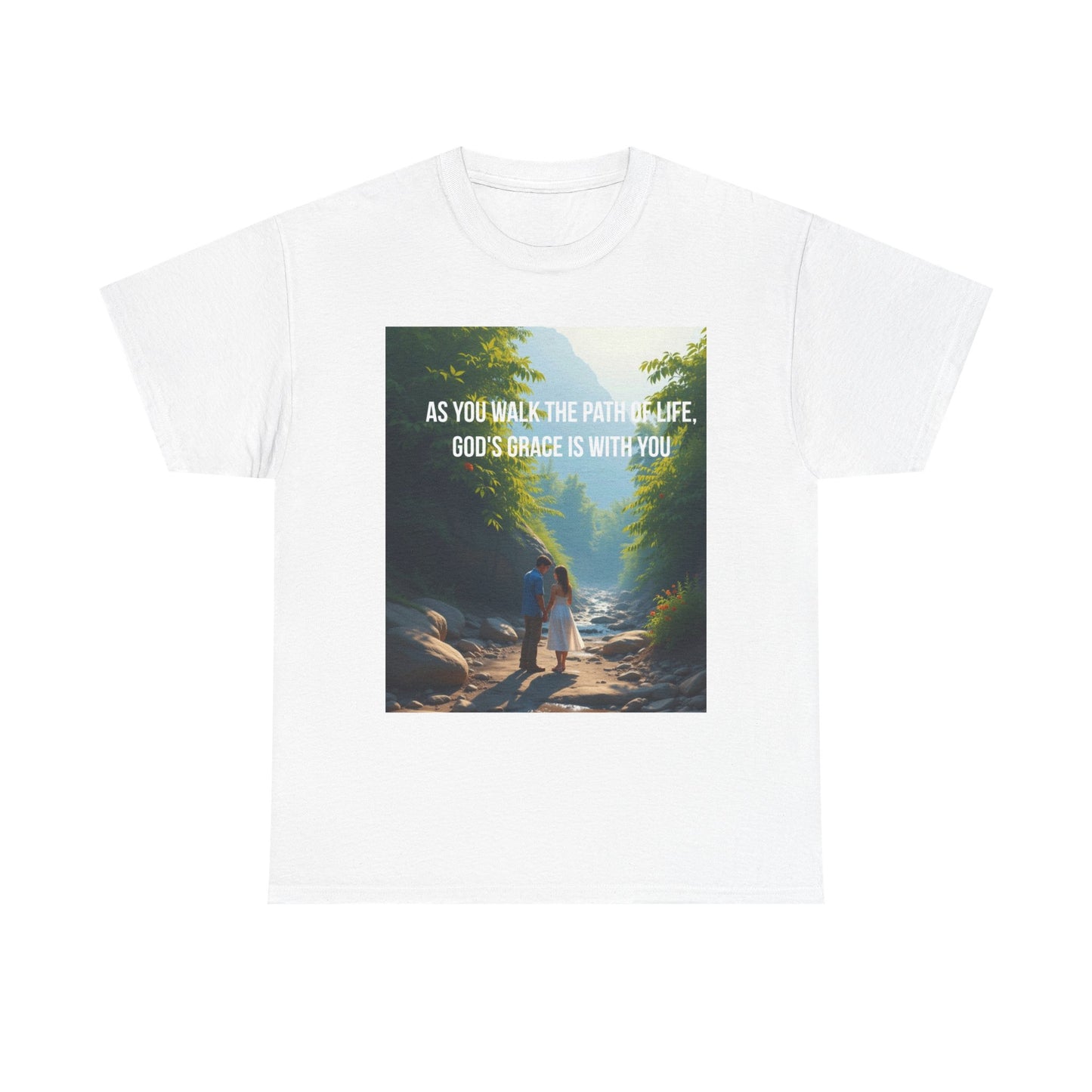 Faith-Inspired Nature T-Shirt — "As You Walk the Path of Life, God’s Grace Is With You"
