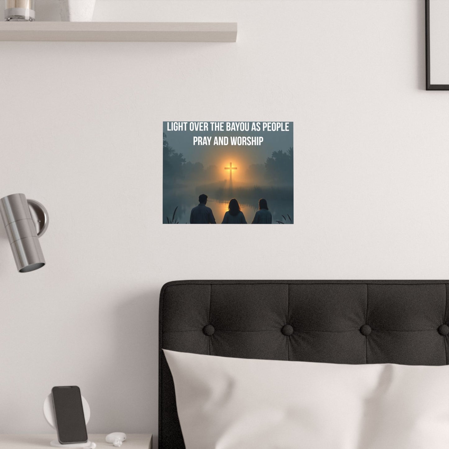 Satin Poster — “Light Over the Bayou as People Pray and Worship” (Christian Inspirational Wall Art)
