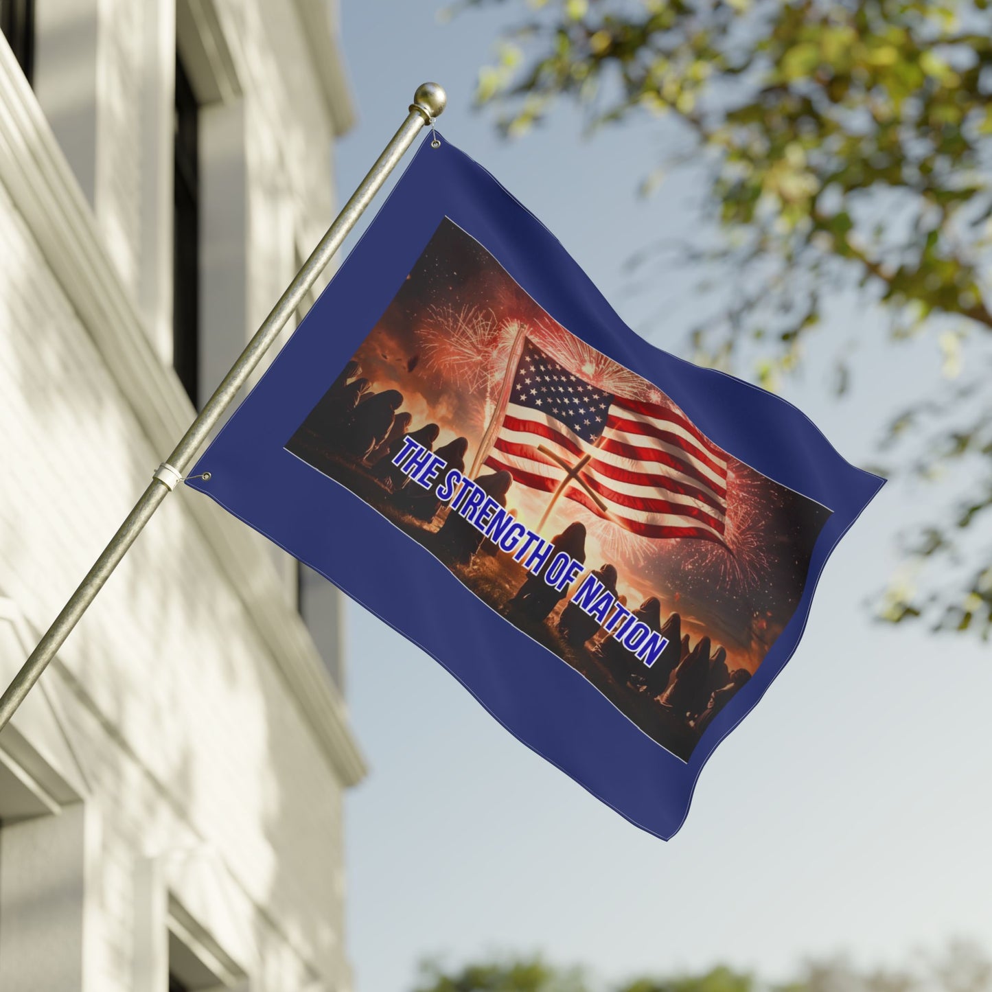 Patriotic Double-Sided Flag - "The Strength of the Nation" Fireworks Memorial Display