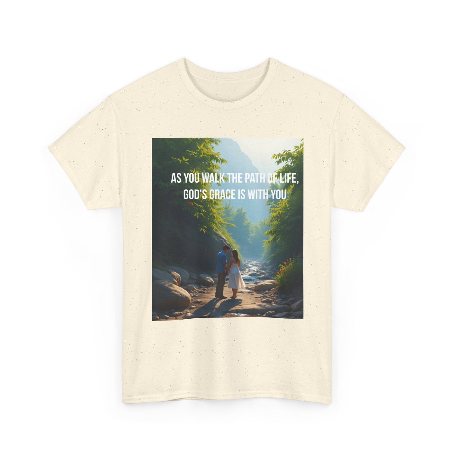 Faith-Inspired Nature T-Shirt — "As You Walk the Path of Life, God’s Grace Is With You"