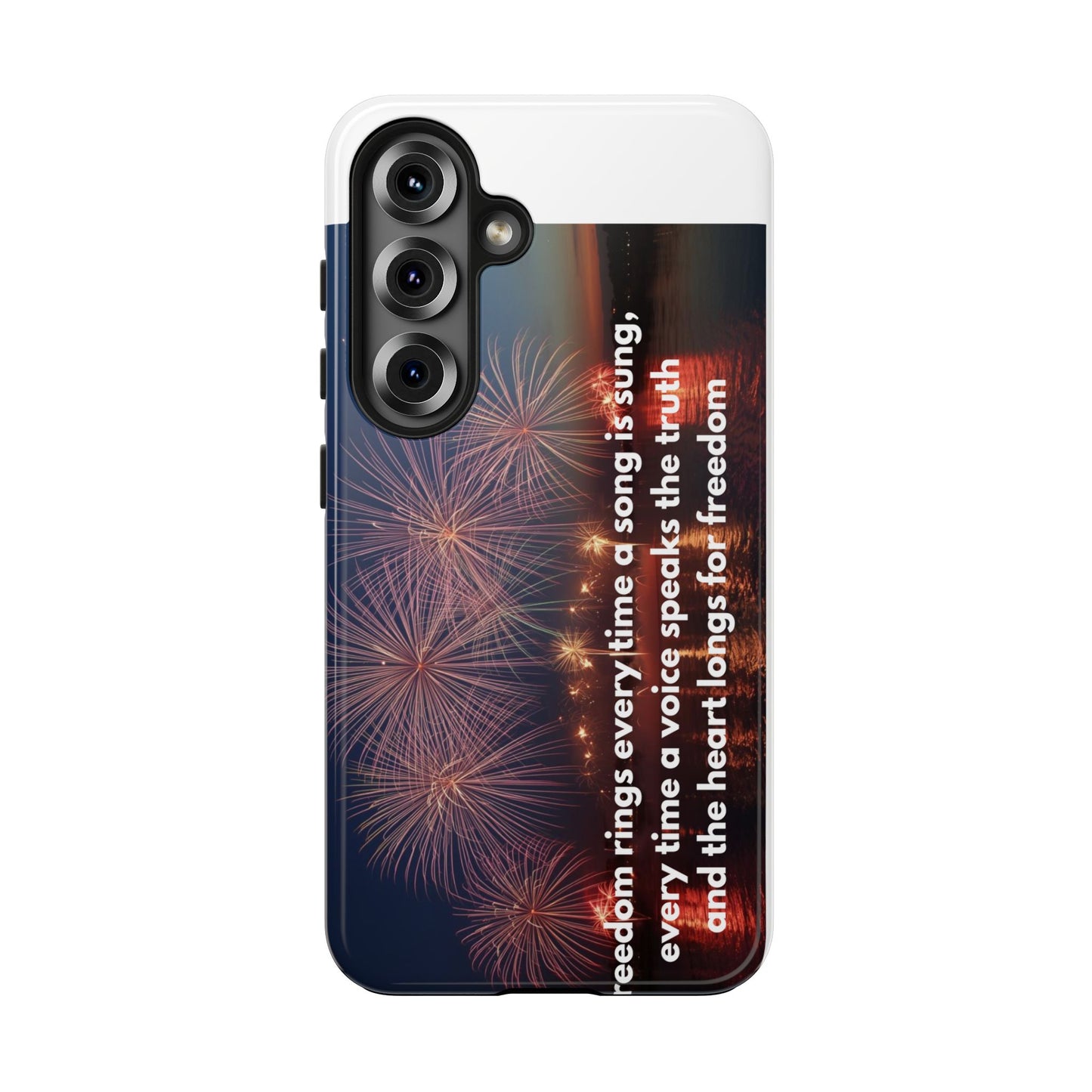 Patriotic Fireworks Tough Phone Case — "Freedom" Quote Protective Cover