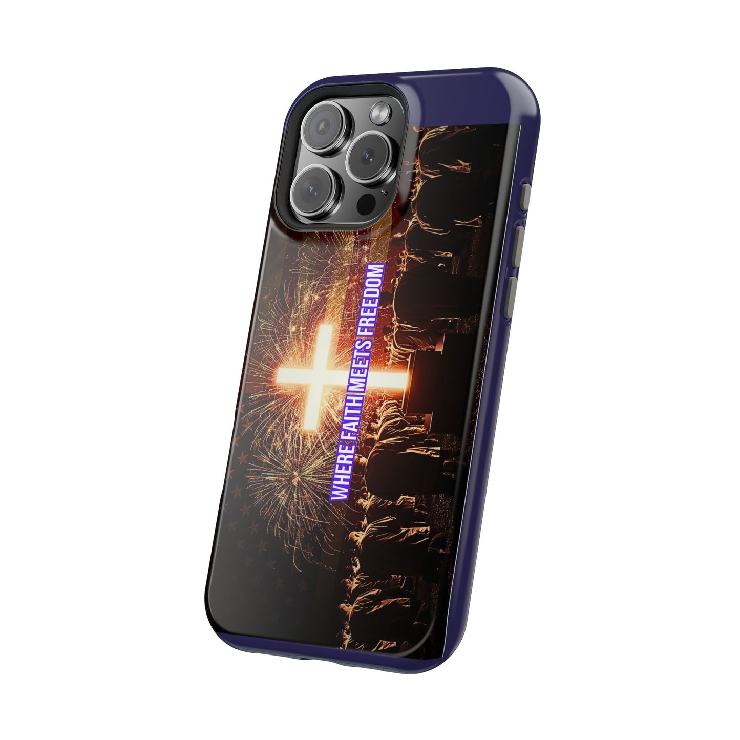 Christian Cross iPhone Case — “Where Faith Meets Freedom” Magnetic Impact-Resistant Phone Case