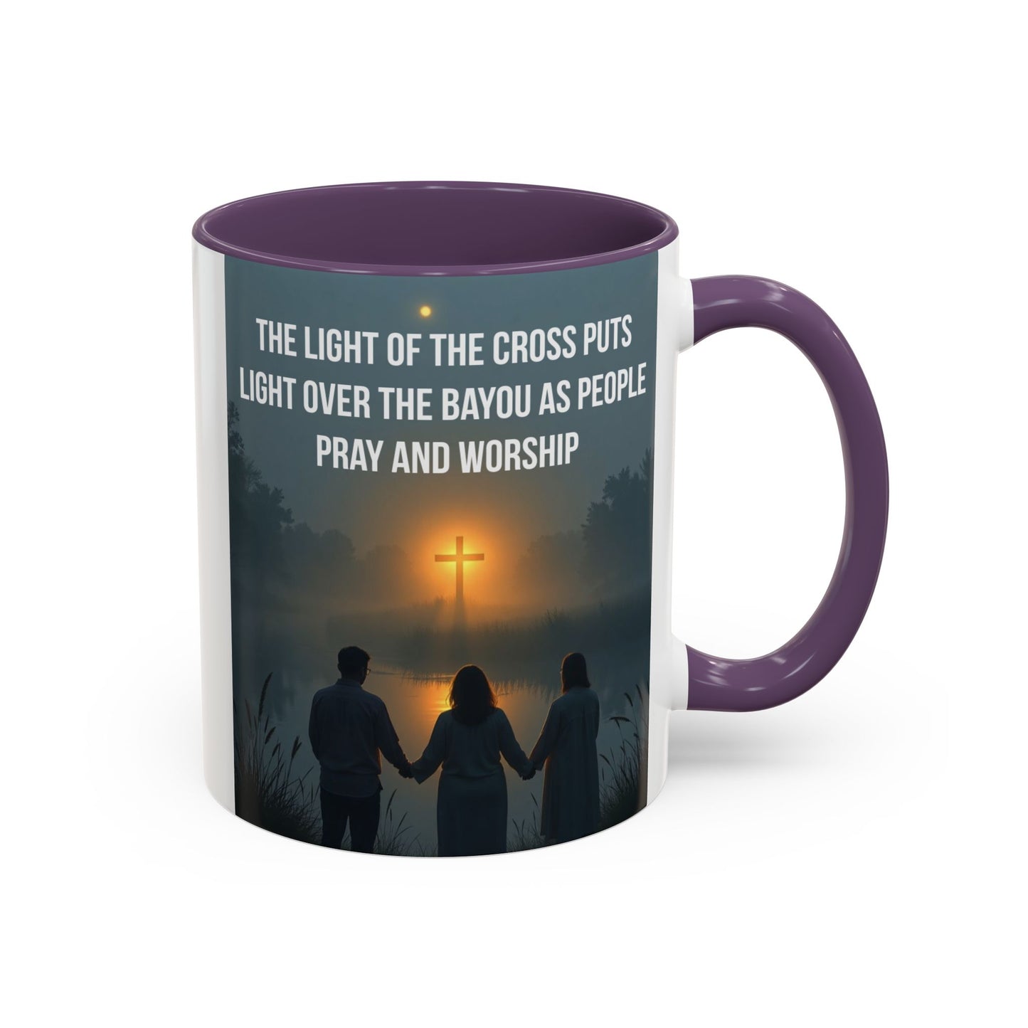Christian Accent Coffee Mug — “The Light of the Cross” Inspirational Bible Verse Design