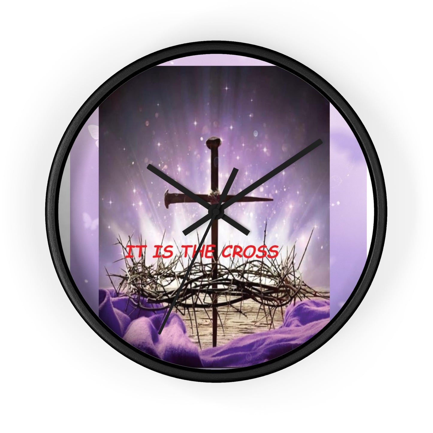 Christian Wall Clock — 'It Is The Cross' Inspirational Cross & Crown of Thorns Design