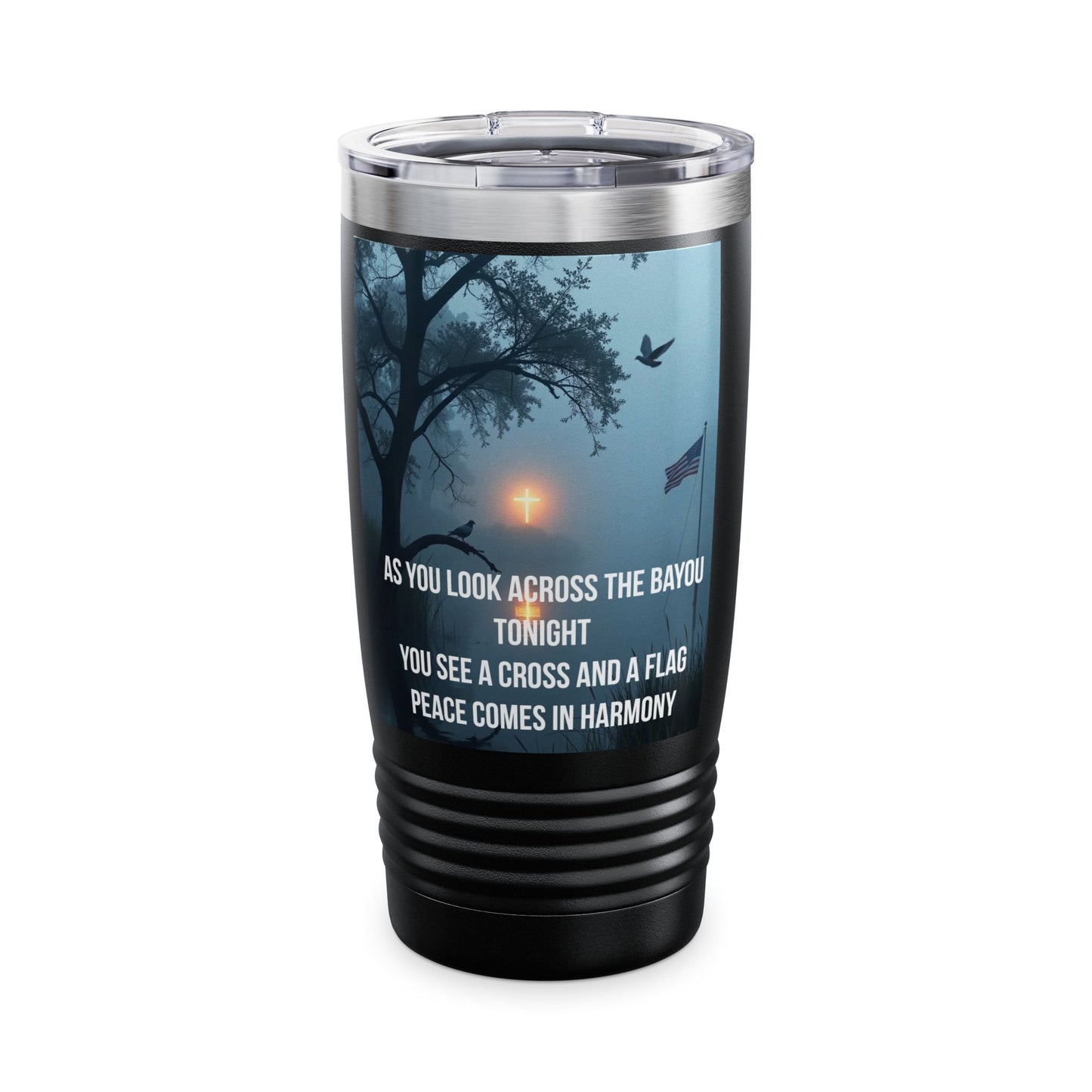 20oz Ringneck Tumbler — Bayou Sunset Design with 'As You Look Across the Bayou Tonight' Lyrics