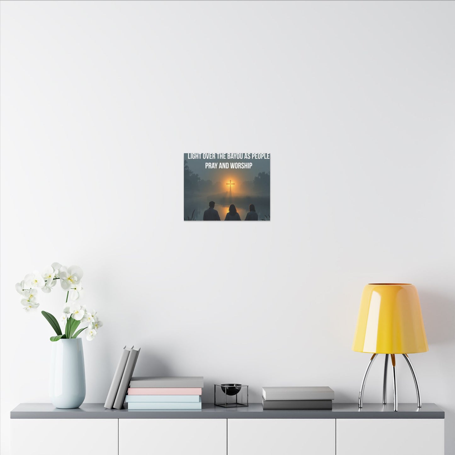 Faith Wall Art Canvas — “The Light of the Cross Puts Light Over the Bayou as People Pray and Worship”