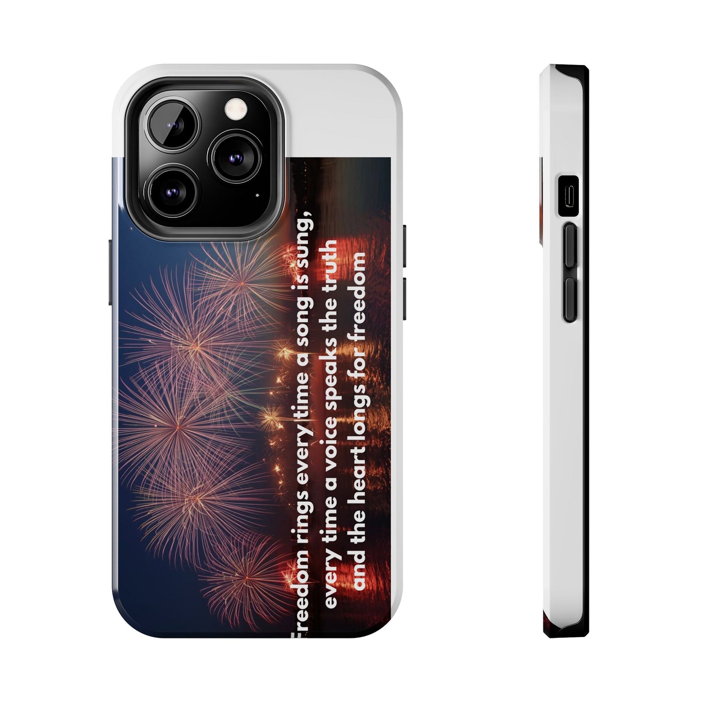 Patriotic Fireworks Tough Phone Case — "Freedom" Quote Protective Cover