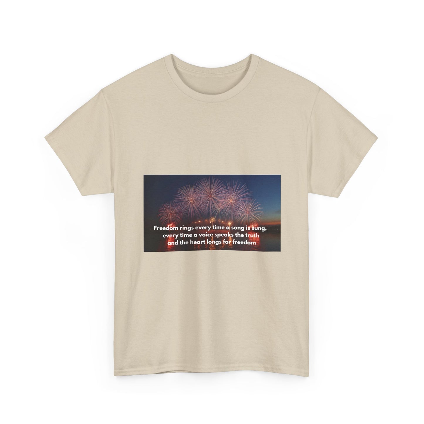 T-Shirt — Patriotic Fireworks Tee with 'Freedom Rings' Quote