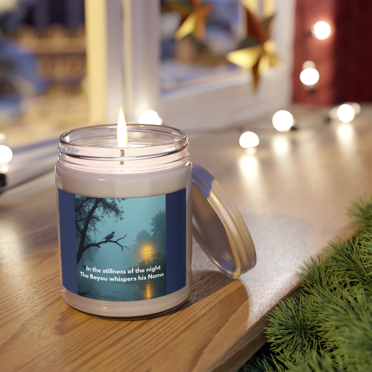 Bayou Night Soy Candle — 9oz Scented Jar with 'In the stillness of the night, The Bayou whispers his Name'