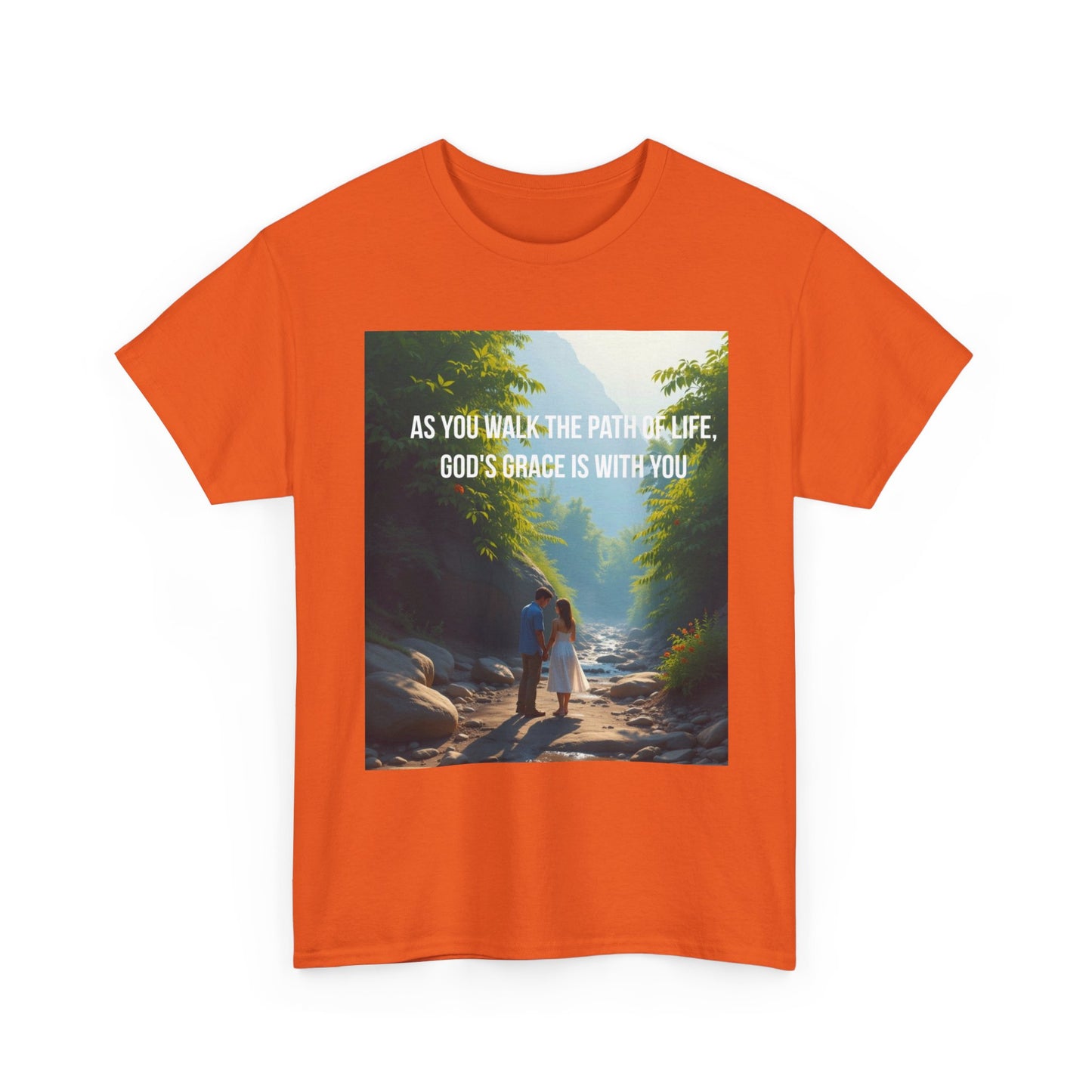 Faith-Inspired Nature T-Shirt — "As You Walk the Path of Life, God’s Grace Is With You"