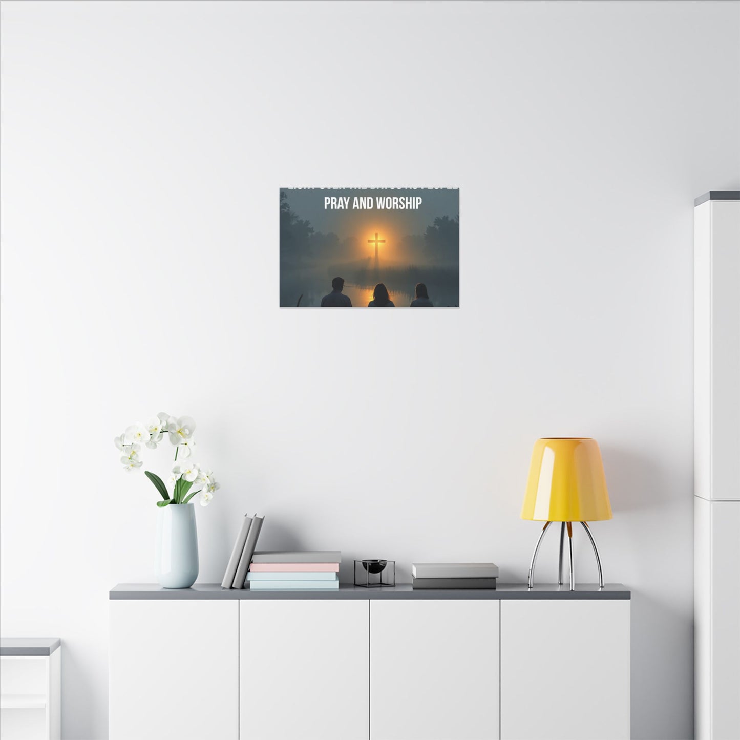 Faith Wall Art Canvas — “The Light of the Cross Puts Light Over the Bayou as People Pray and Worship”