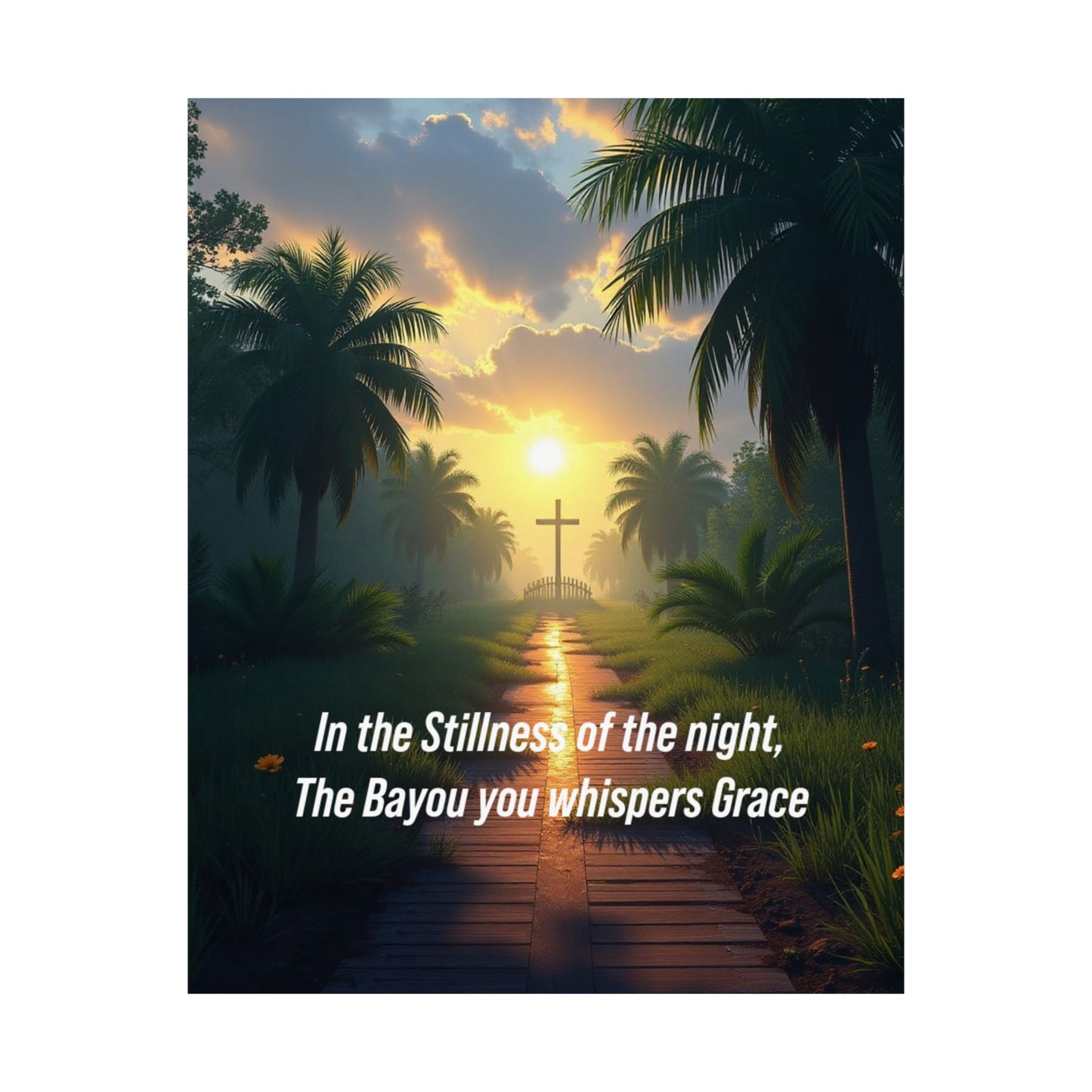 Religious Satin Poster — "In the Stillness of the Night, The Bayou You Whispers Grace"