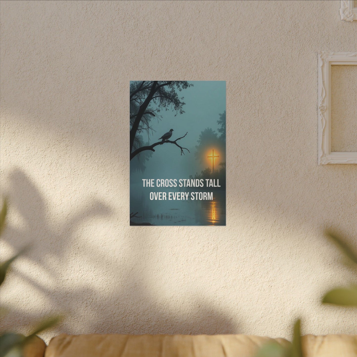 Faith Canvas Wall Art – "The Cross Stands Tall Over Every Storm" Matte Stretched Canvas