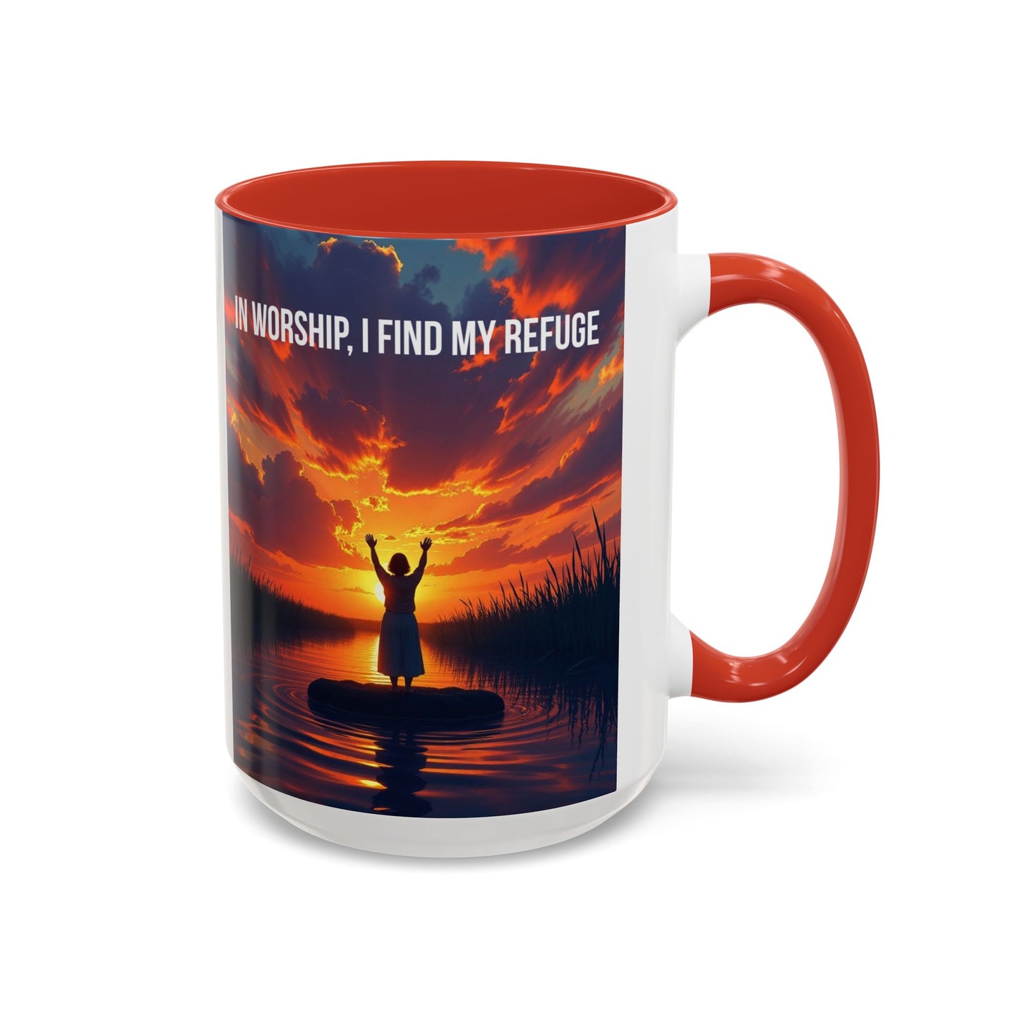 Inspirational Worship Coffee Mug - "In Worship, I Find My Refuge"