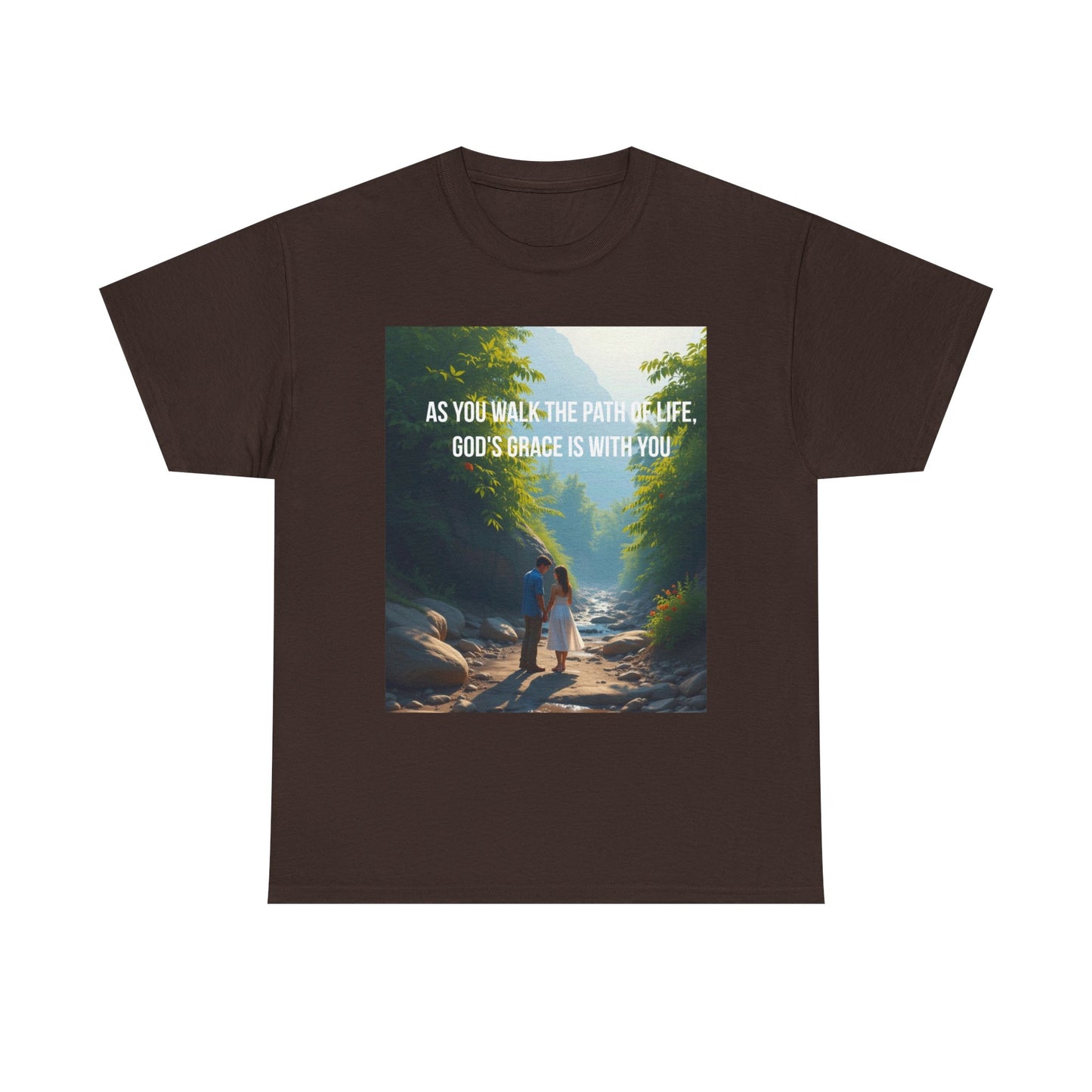 Faith-Inspired Nature T-Shirt — "As You Walk the Path of Life, God’s Grace Is With You"