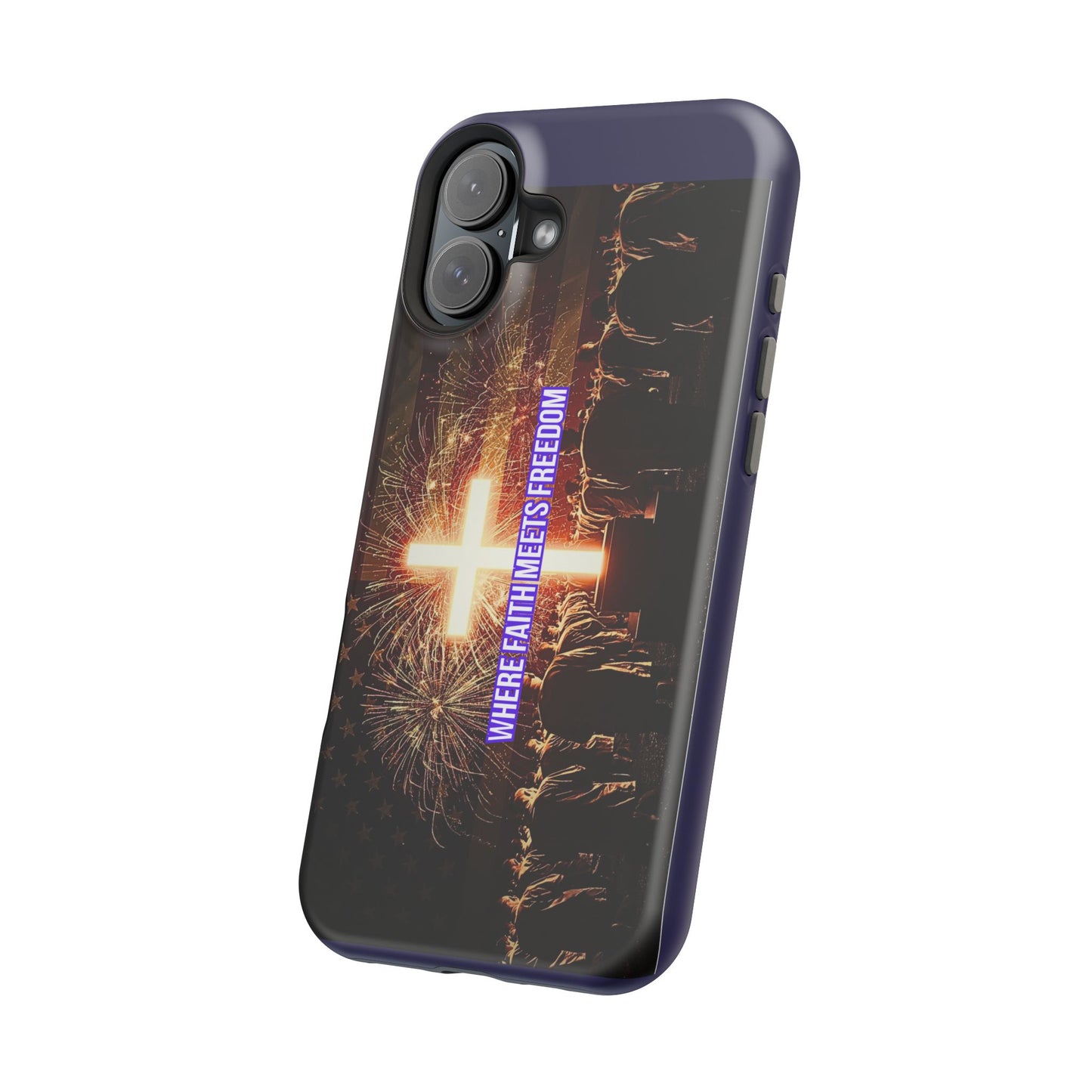 Christian Cross iPhone Case — “Where Faith Meets Freedom” Magnetic Impact-Resistant Phone Case