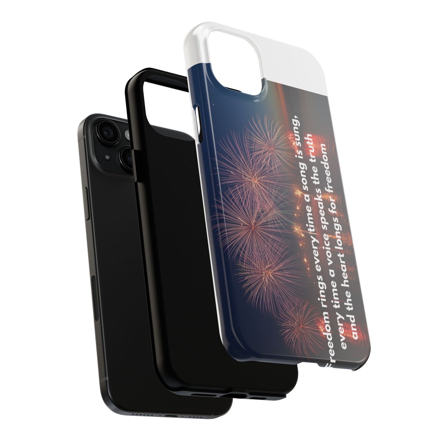 Patriotic Fireworks Tough Phone Case — "Freedom" Quote Protective Cover