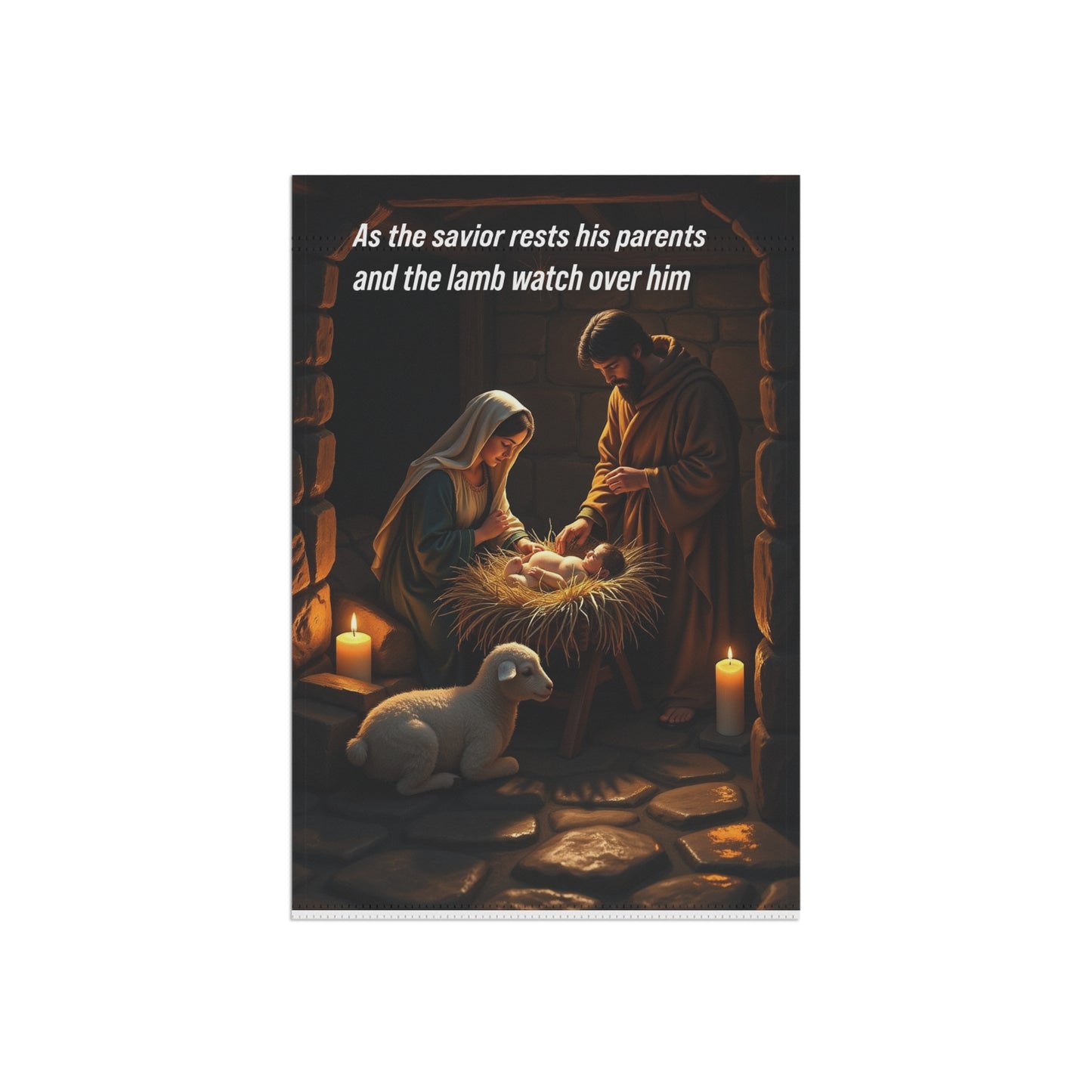 As the savior rests his parents and the lamb watches over him